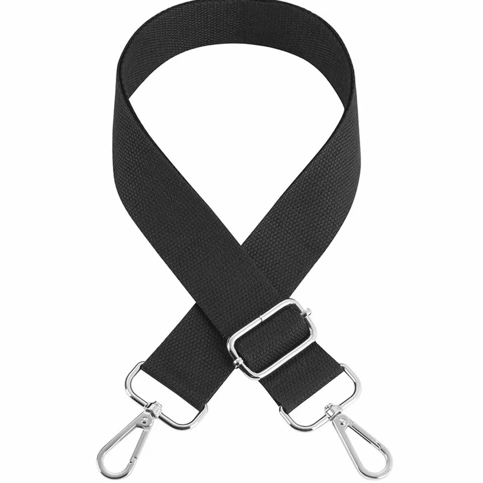 Aucuu Czarny solidny bawełniany pasek na ramię (srebrna klamra + białe pudełko)