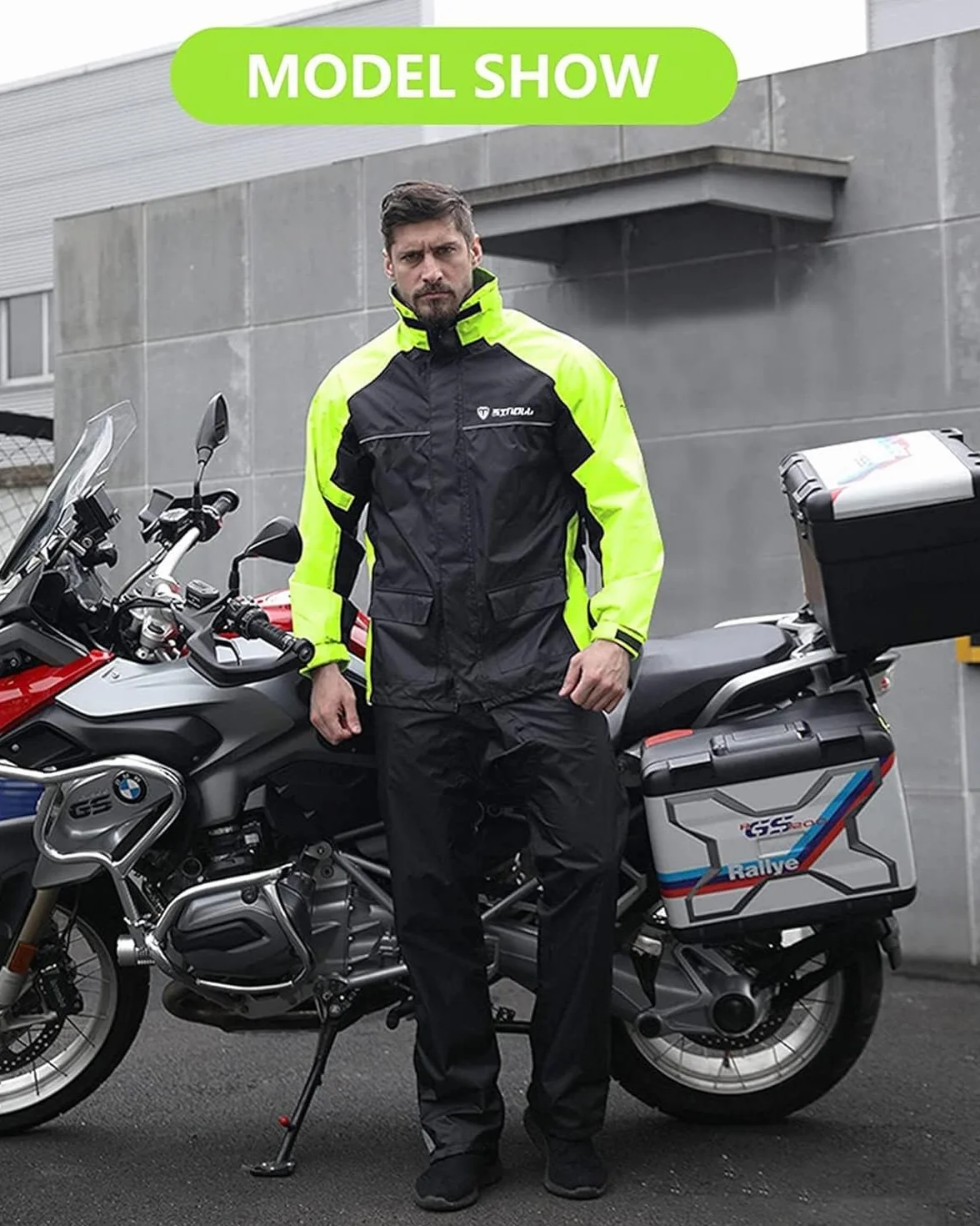 Męski i damski płaszcz przeciwdeszczowy 2-częściowy zestaw sprzętu przeciwdeszczowego do jazdy motocyklem Motocyklowy płaszcz przeciwdeszczowy i zestaw spodni unisex(Black Green,L)