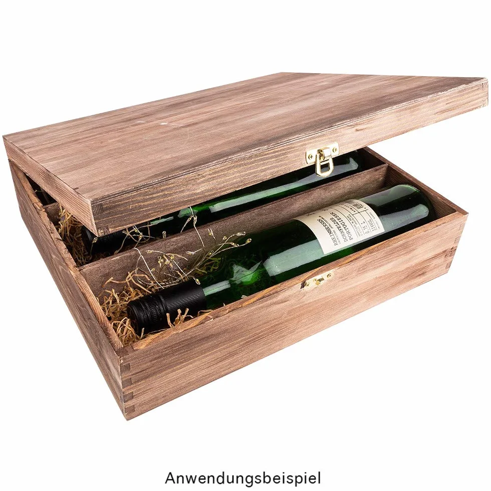 Drewniane pudełko na wino 3 przegródki 35x30x10 cm złote metalowe zamknięcie DIY