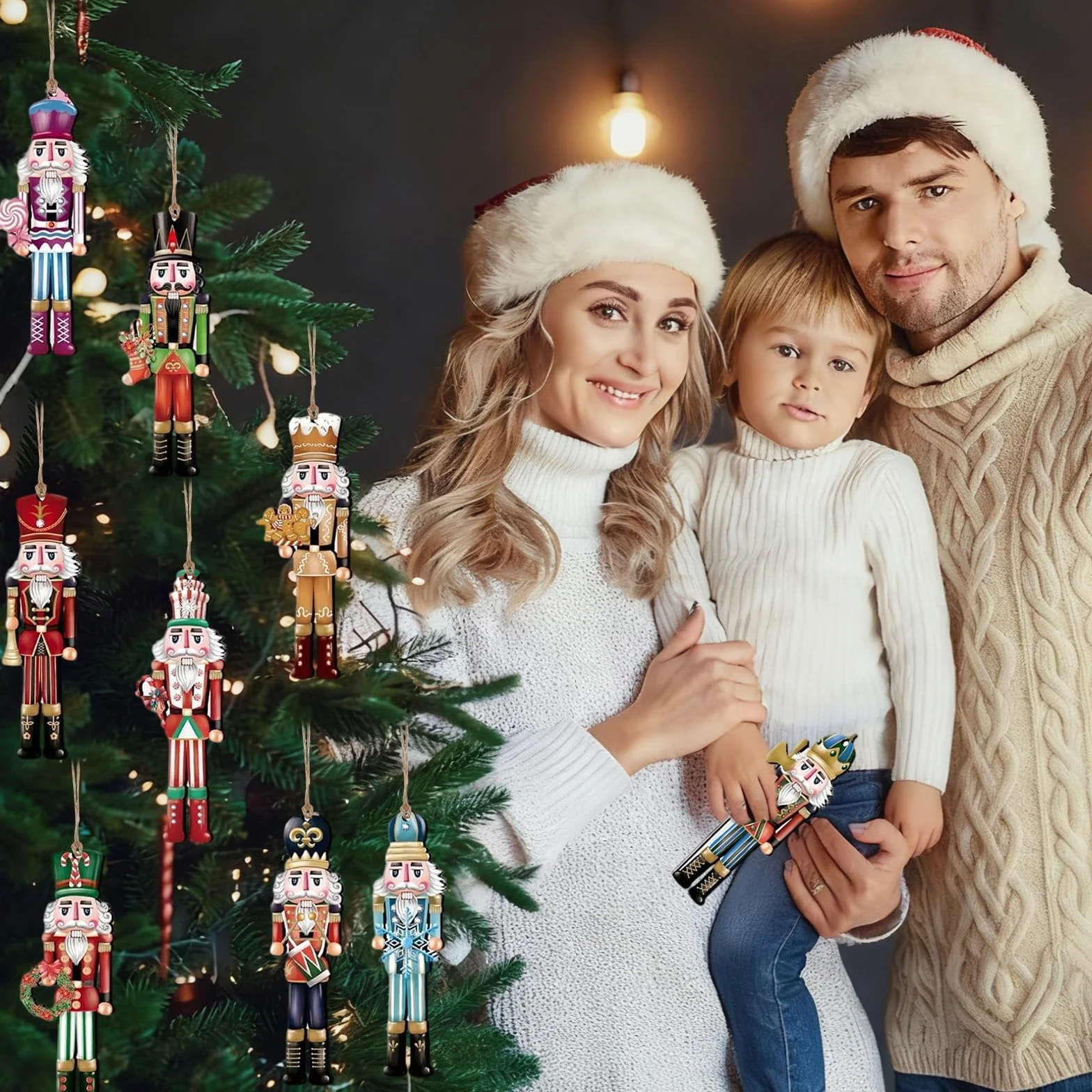 Drewniana zawieszka choinkowa 12-częściowa figurki dziadka do orzechów 8 cm ozdoby