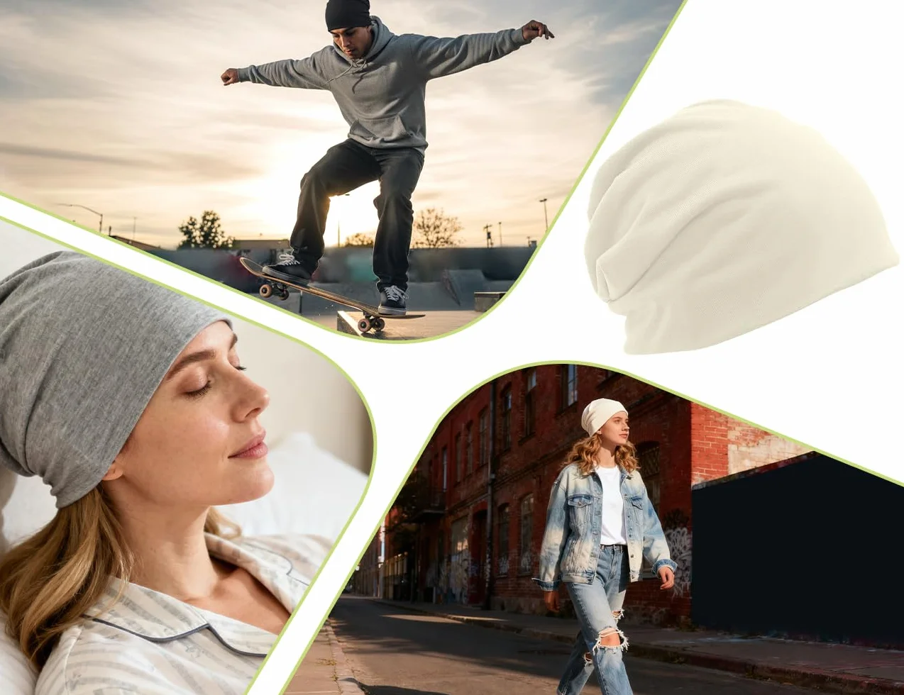Slouchy cienka czapka beanie, 3 sztuki, dla kobiet i mężczyzn, chemiczne nakrycie głowy, elastyczna czapka do biegania (czarna, biała, szara)