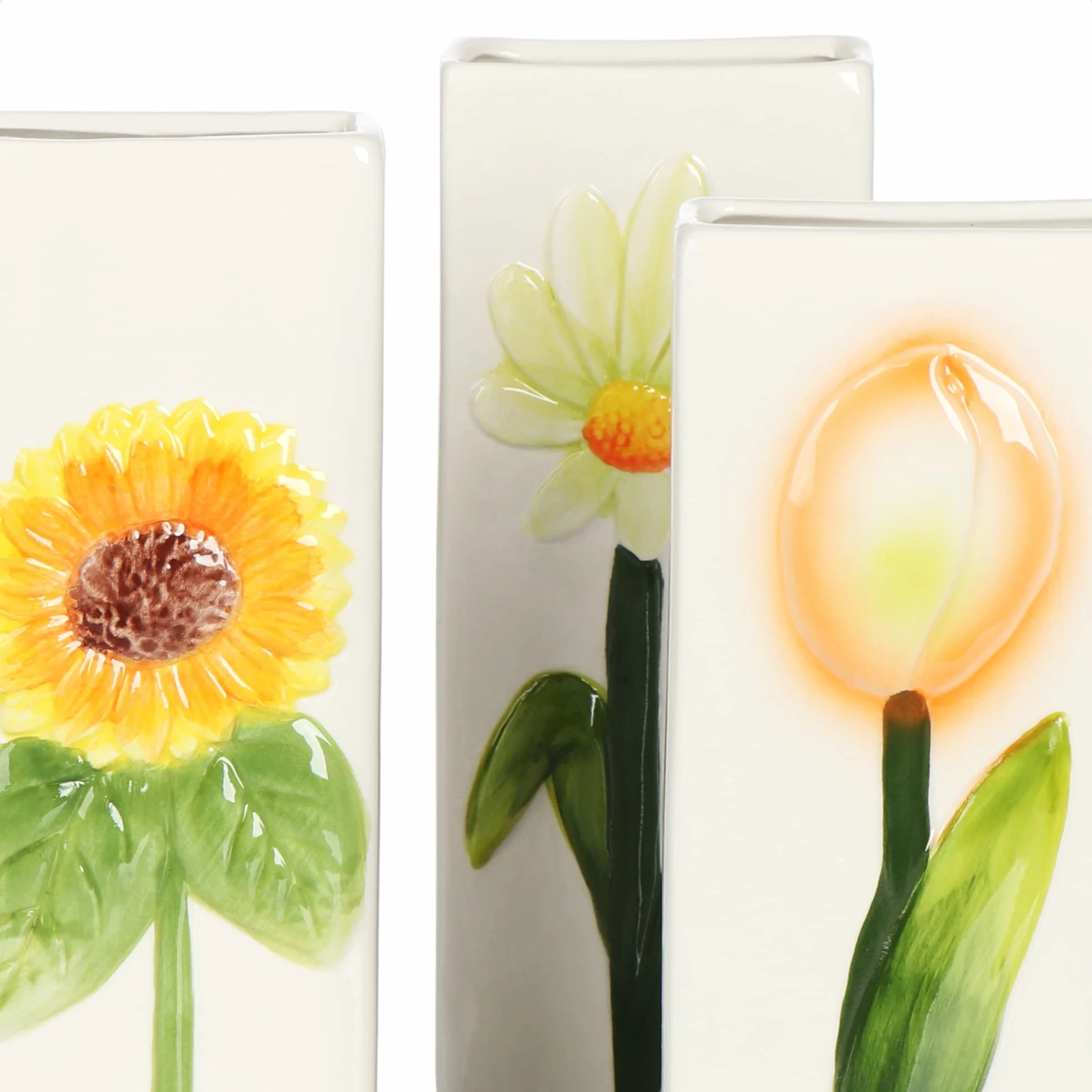 COM-FOUR® Nawilżacz Powietrza Ceramiczny Parownik Grzejnikowy z Hakiem 3 Sztuki Biały Tulipan Słonecznik Stokrotka