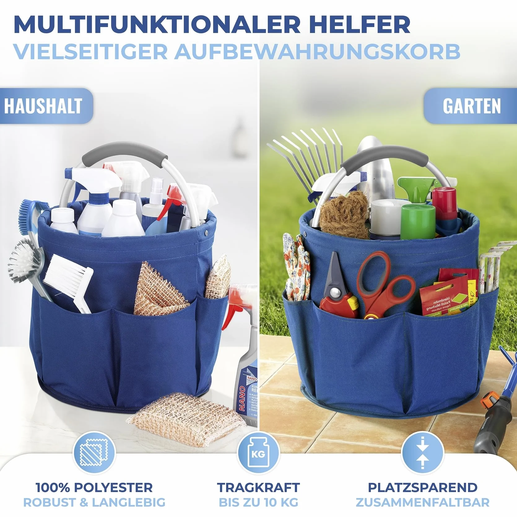 WENKO Uniwersalny organizer na przybory do czyszczenia 28 x 26,5 x 28 cm niebieski