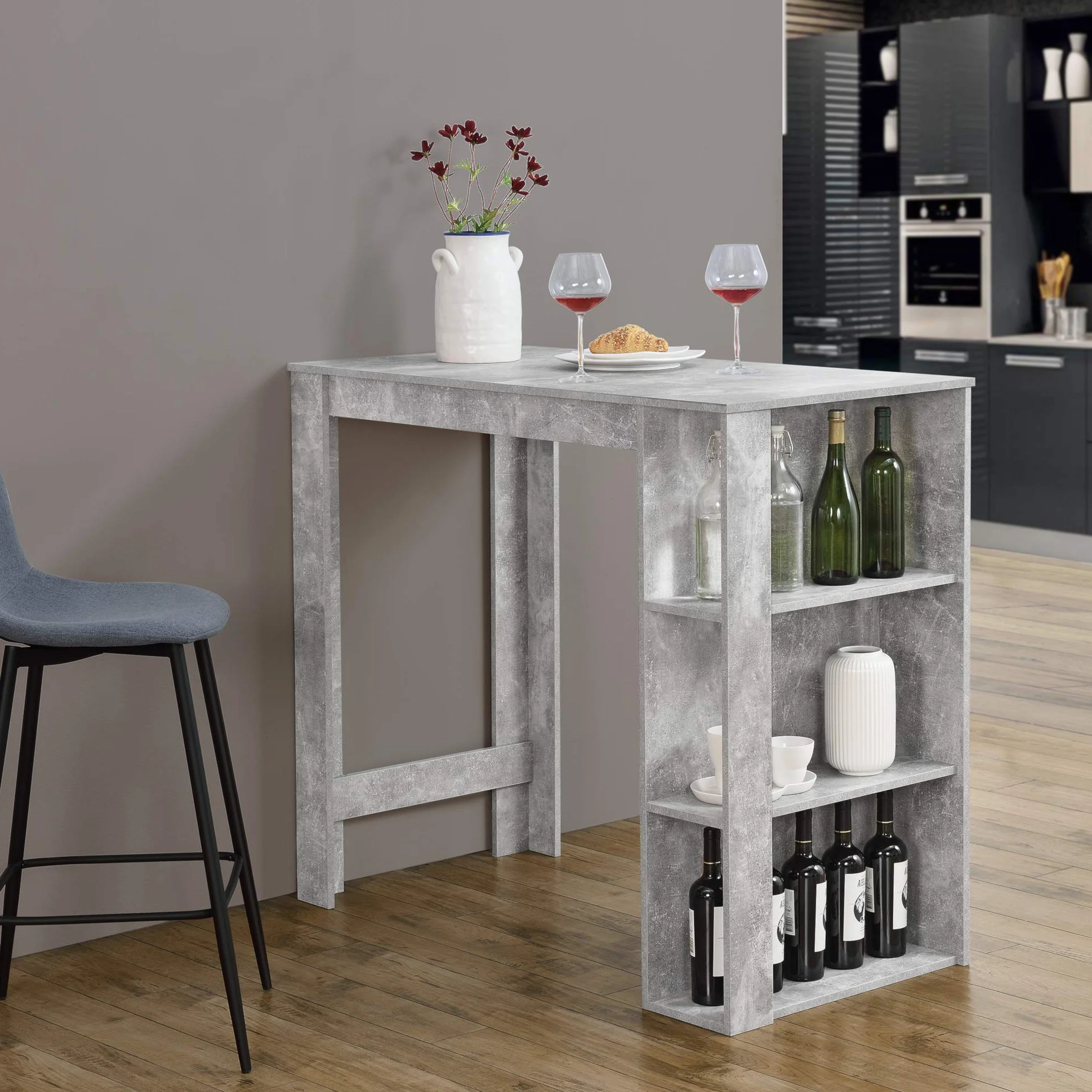 Stół barowy ze zintegrowanym barkiem 120 x 60 x 106 cm 3 półki blat betonowy