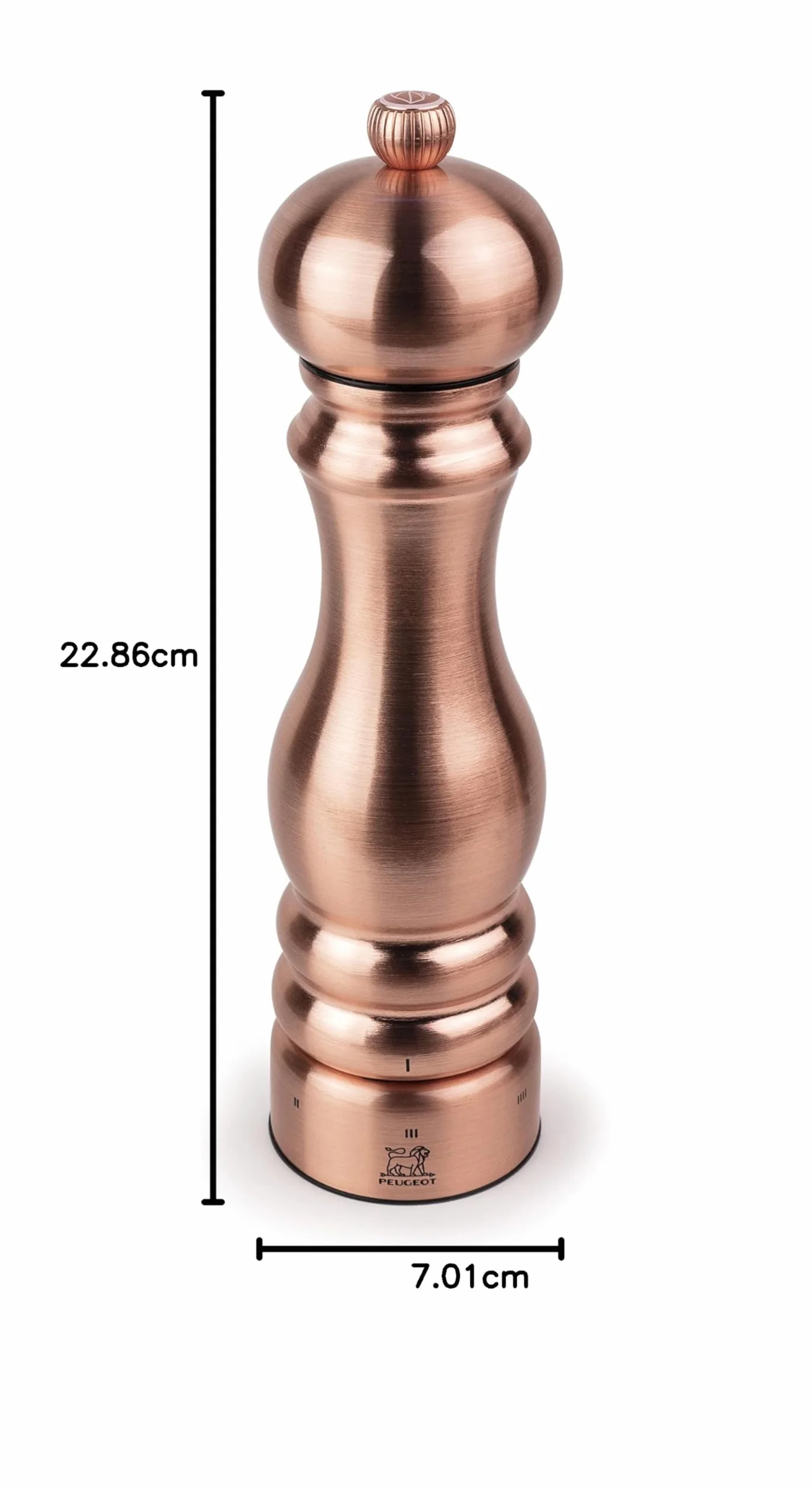 PEUGEOT Paris Chef u'Select młynek do soli 22 cm + sól kamienna w zestawie - wykonany ze stali nierdzewnej - 6 wstępnie zdefiniowanych ustawień mielenia - wyprodukowano we Francji - kolor miedzi