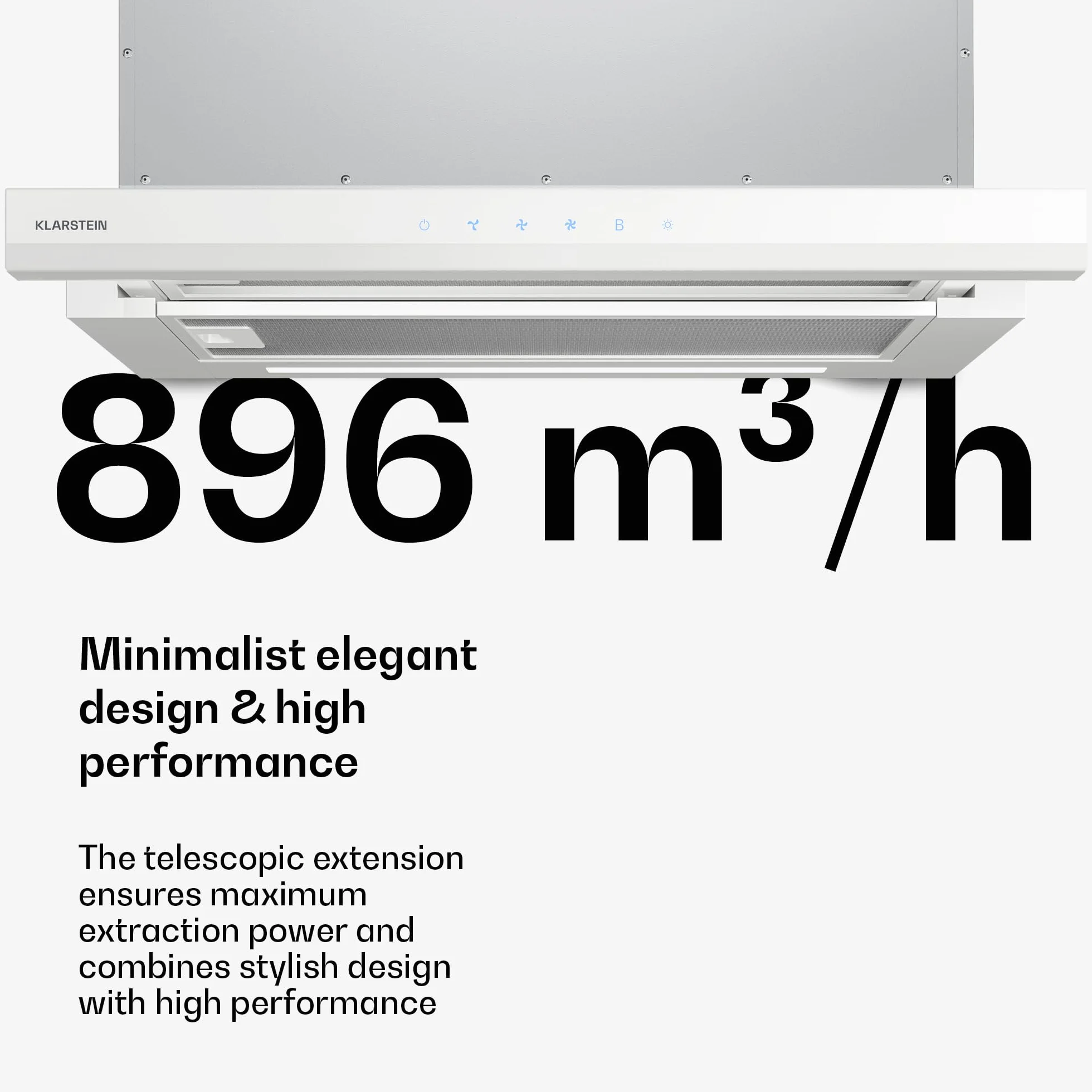 Klarstein Okap Kuchenny Velaire 60 cm 896 m³/h Boost Sterowanie Dotykowe Klasa A++ LED Biały