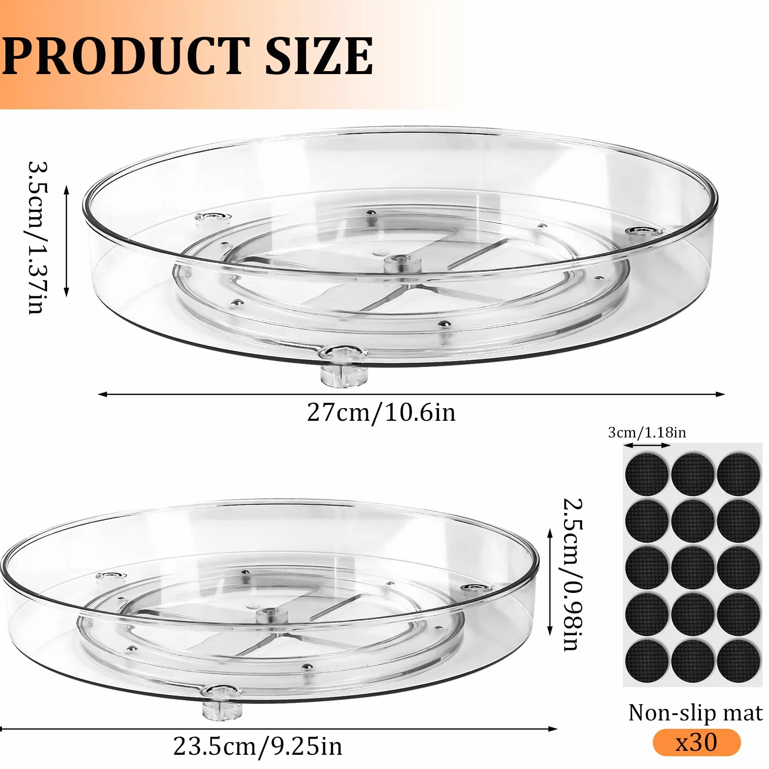 TUFA Lazy Susan Obrotowa taca na lodówkę 23,5 i 27 cm, taca obrotowa 360° przezroczysta