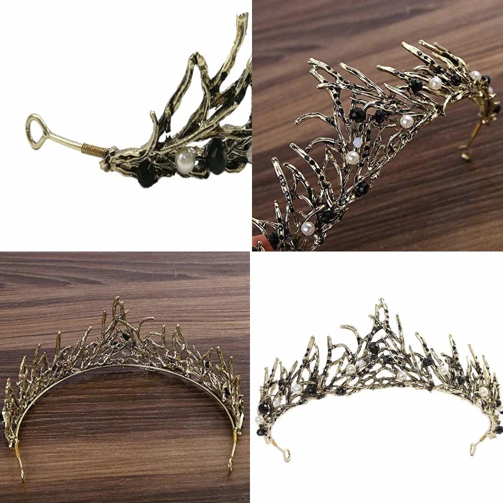 Diadem w stylu vintage, korona księżniczki, gotycka, barokowa, korona do włosów ze strasem, damska ozdoba głowy na karnawał, Halloween, imprezę, studniówkę