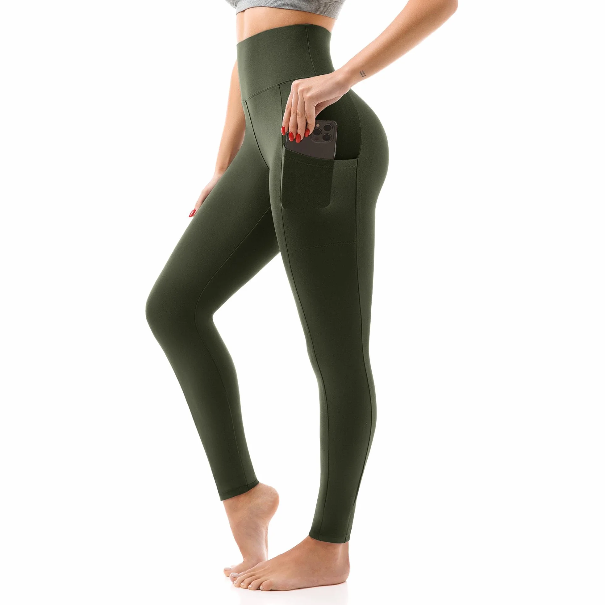SINOPHANT Legginsy z wysokim stanem, z kieszeniami, dla kobiet, miękkie, elastyczne, nieprzezroczyste, modelujące brzuch, rozciągliwe, spodnie do jogi, S-M