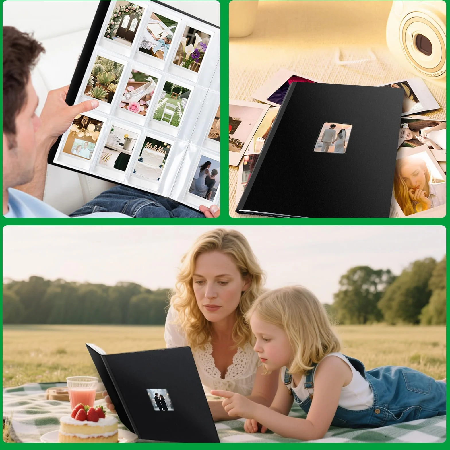 FRETONBA Album Fotograficzny Do Filmów Polaroid W Formacie 6×9 Cm, Album Fotograficzny Z Kieszonkami Do Zdjęć Instax Mini Z 216 Kieszonkami, Duży Fotoksiążka Z Okienkiem Z Przodu, Czarny