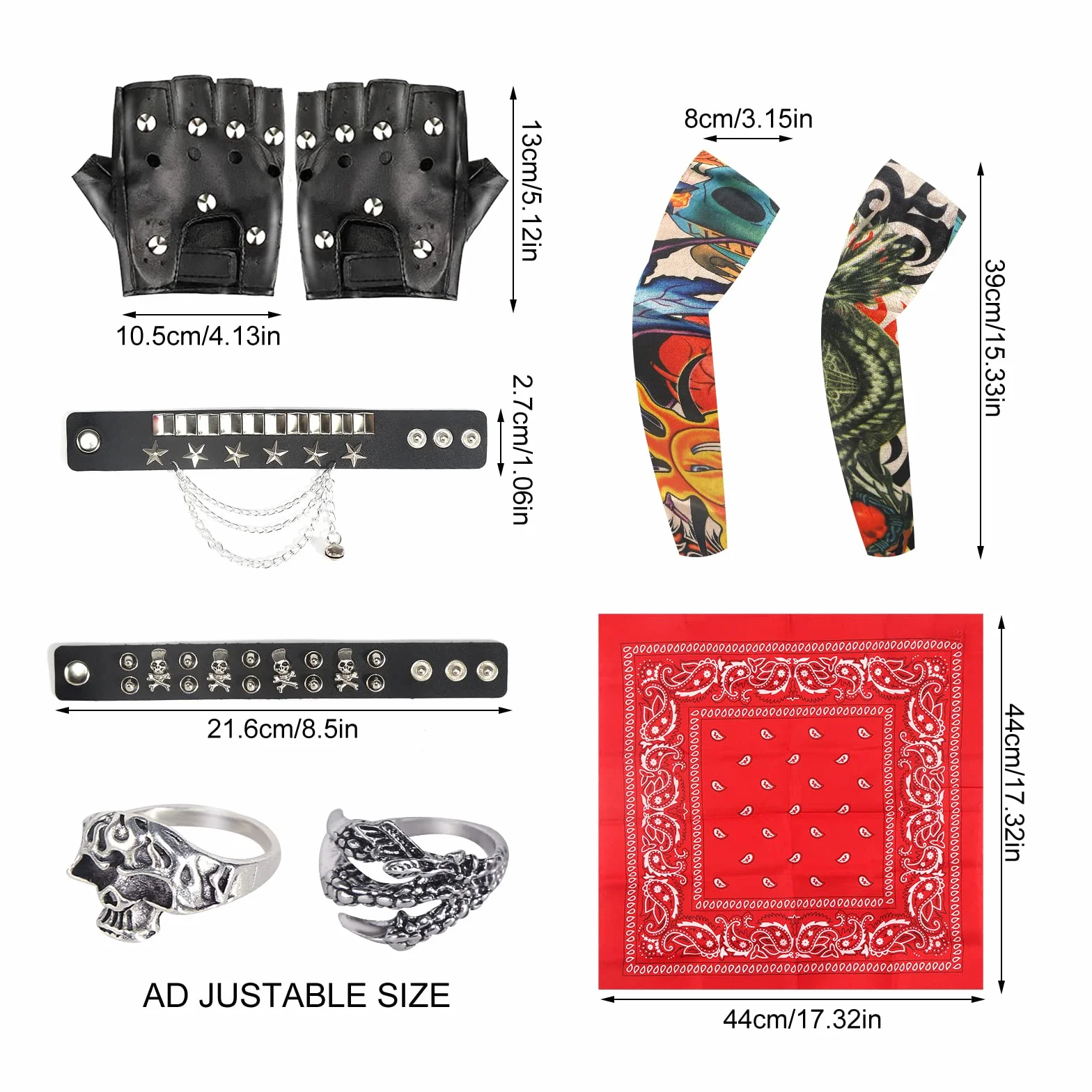 11 szt. Rock Star Fancy Dress Punk Akcesoria Rockstar Akcesoria Rockstar Fancy Dress 80s Rock Star Kostium Disco
