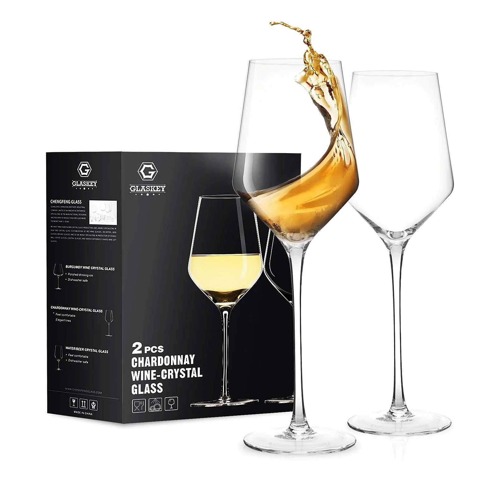 GLASKEY 2 Sztuk Kieliszki do Wina Ręcznie Dmuchane Kryształowe 450 ml Bezołowiowe