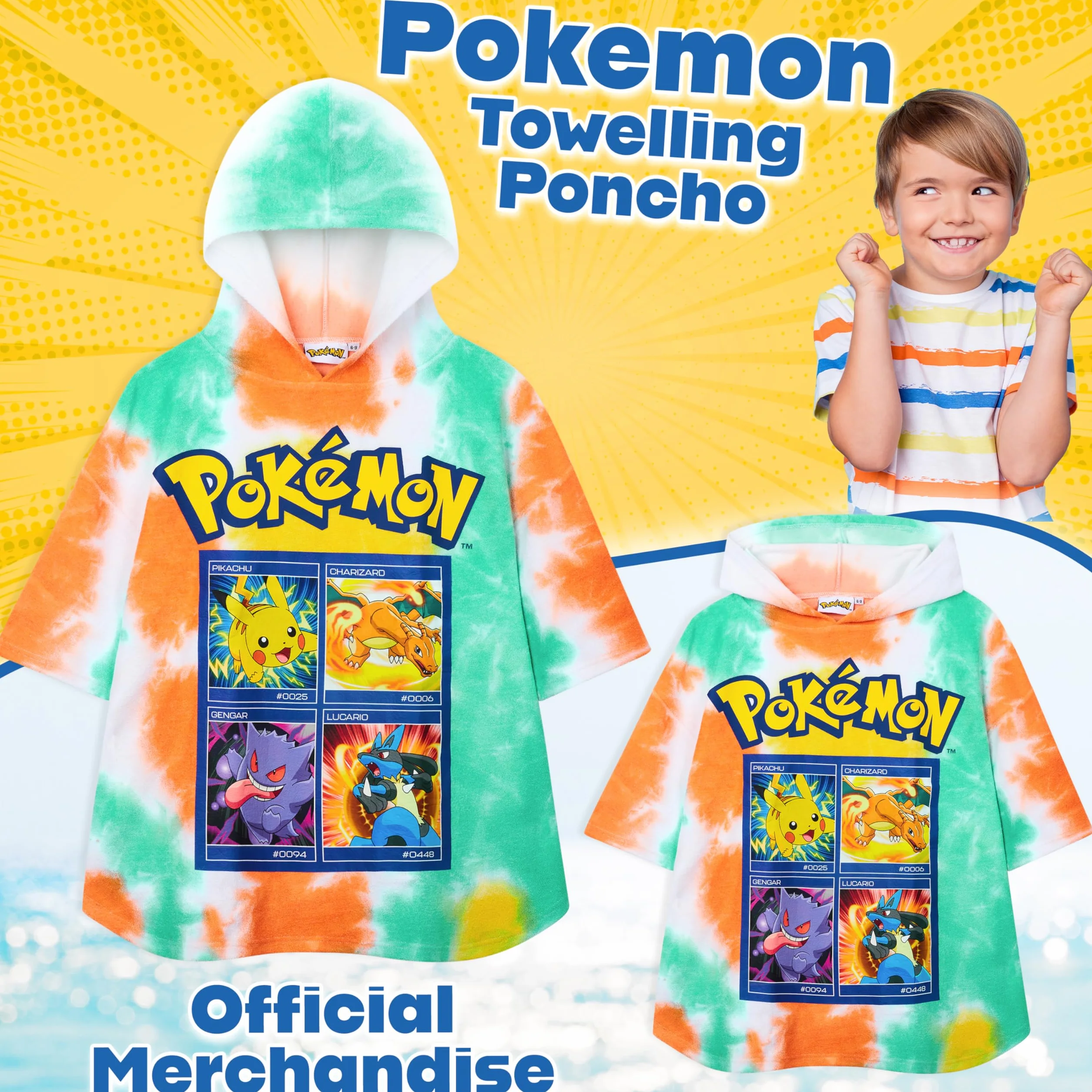Pokémon Poncho dla chłopców (żółte, 6-9 lat)