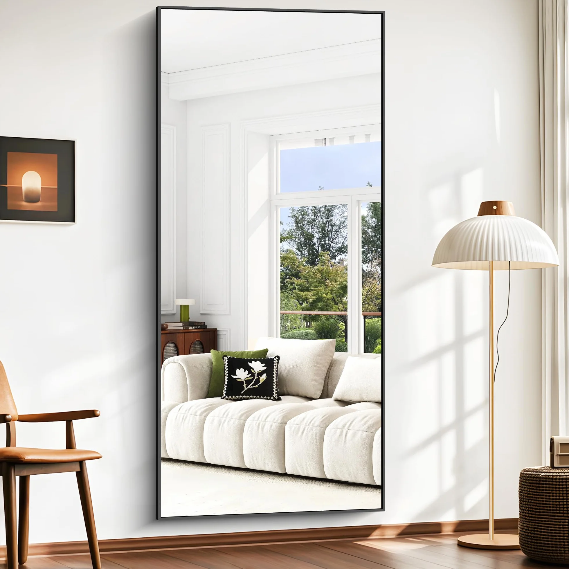BONEWEI Lustro pełnej długości 192x85 cm prostokątne czarna rama stojące wiszące