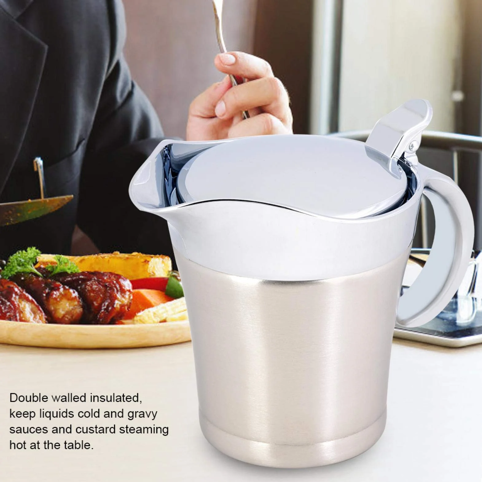 304 Edelstahl Thermosoße Topf Doppelwandige Isolierte Sauciere Servierkanne 450 ML 750 ML