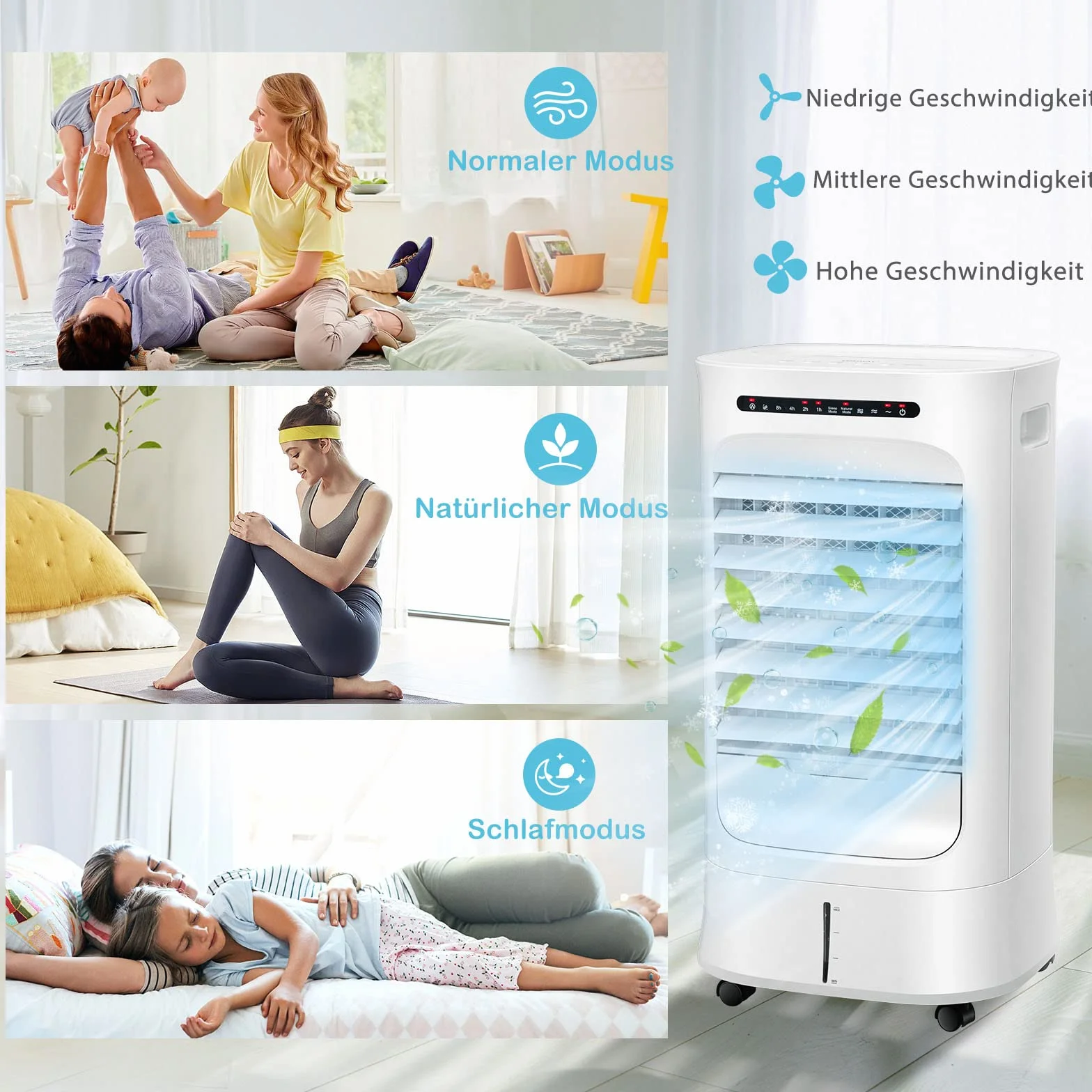 GOPLUS Klimatyzator mobilny 3w1 chłodzenie wentylacja nawilżanie 66W zbiornik 10L 2 akumulatory chłodzące timer 15h