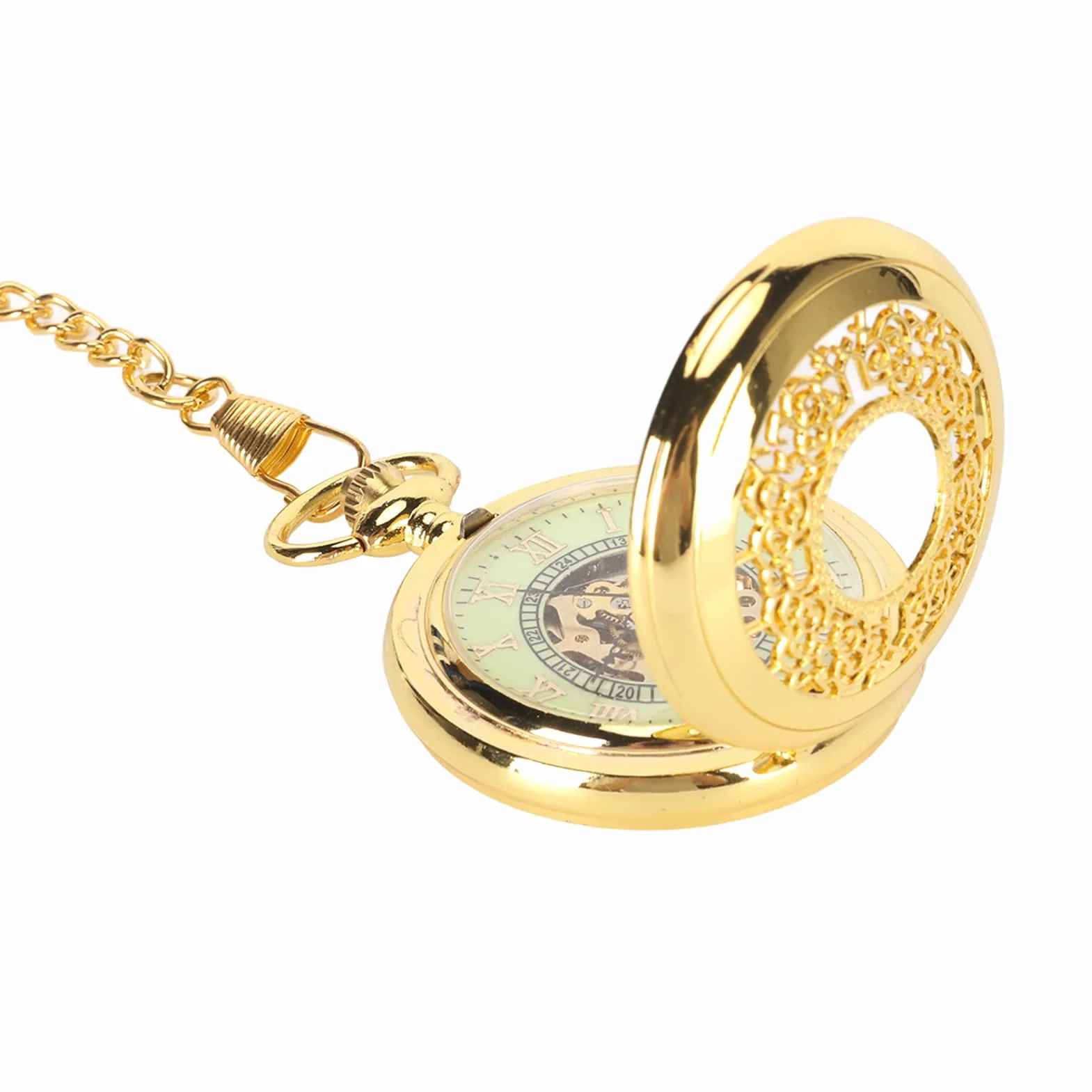 Mechanical Pocket Watch Hand Wind Pocket Zegarek Luminous Skeleton Zegarek z łańcuchem dla Mężczyzn Women Vintage Style