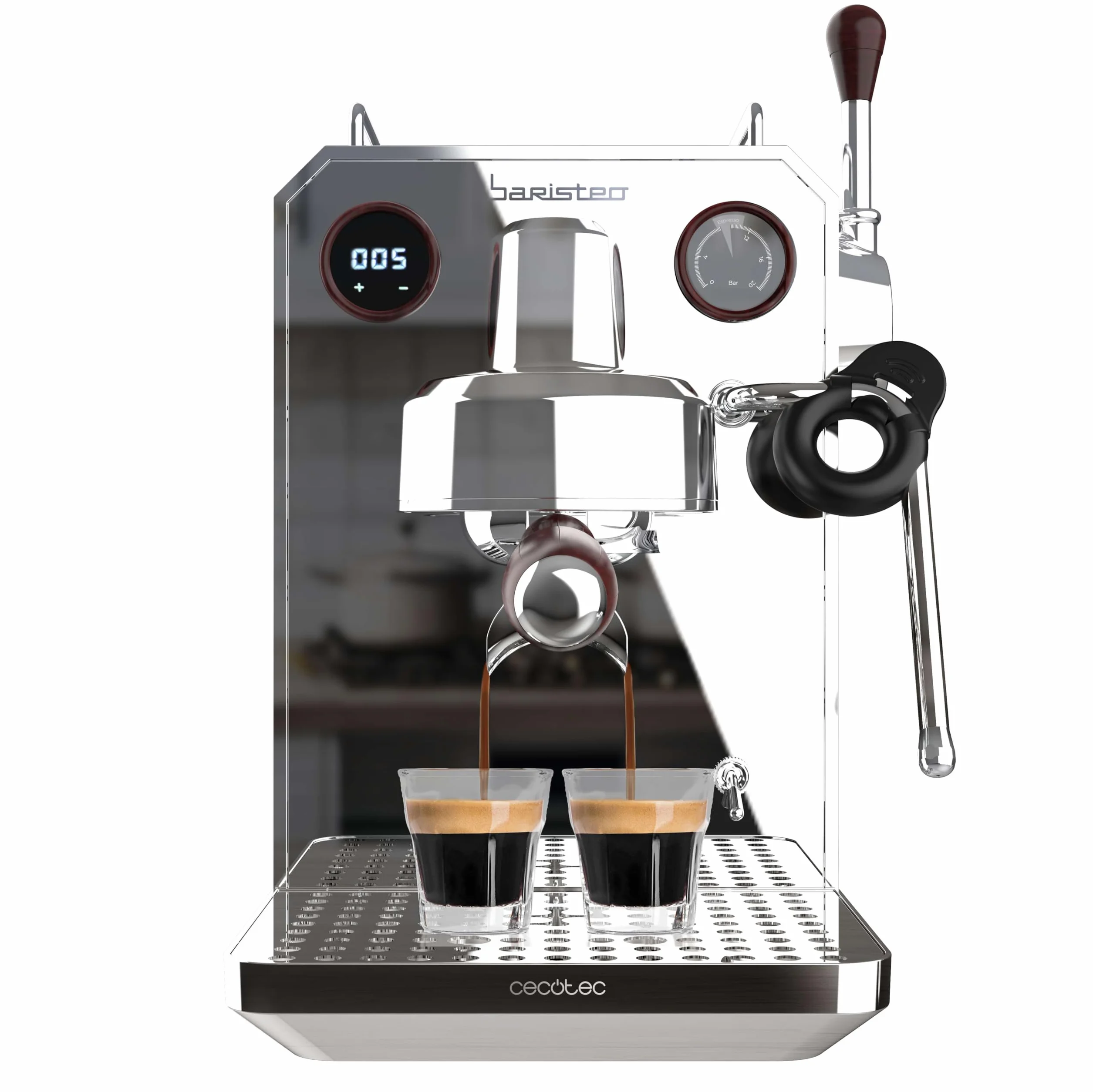 Cecotec Ekspres do kawy Barista Baristeo Intima, profesjonalny ekspres do kawy Barista, system wstępnego parzenia, pompa 15 bar, łatwe napełnianie, zbiornik na wodę 1,7 l i podgrzewacz do filiżanek