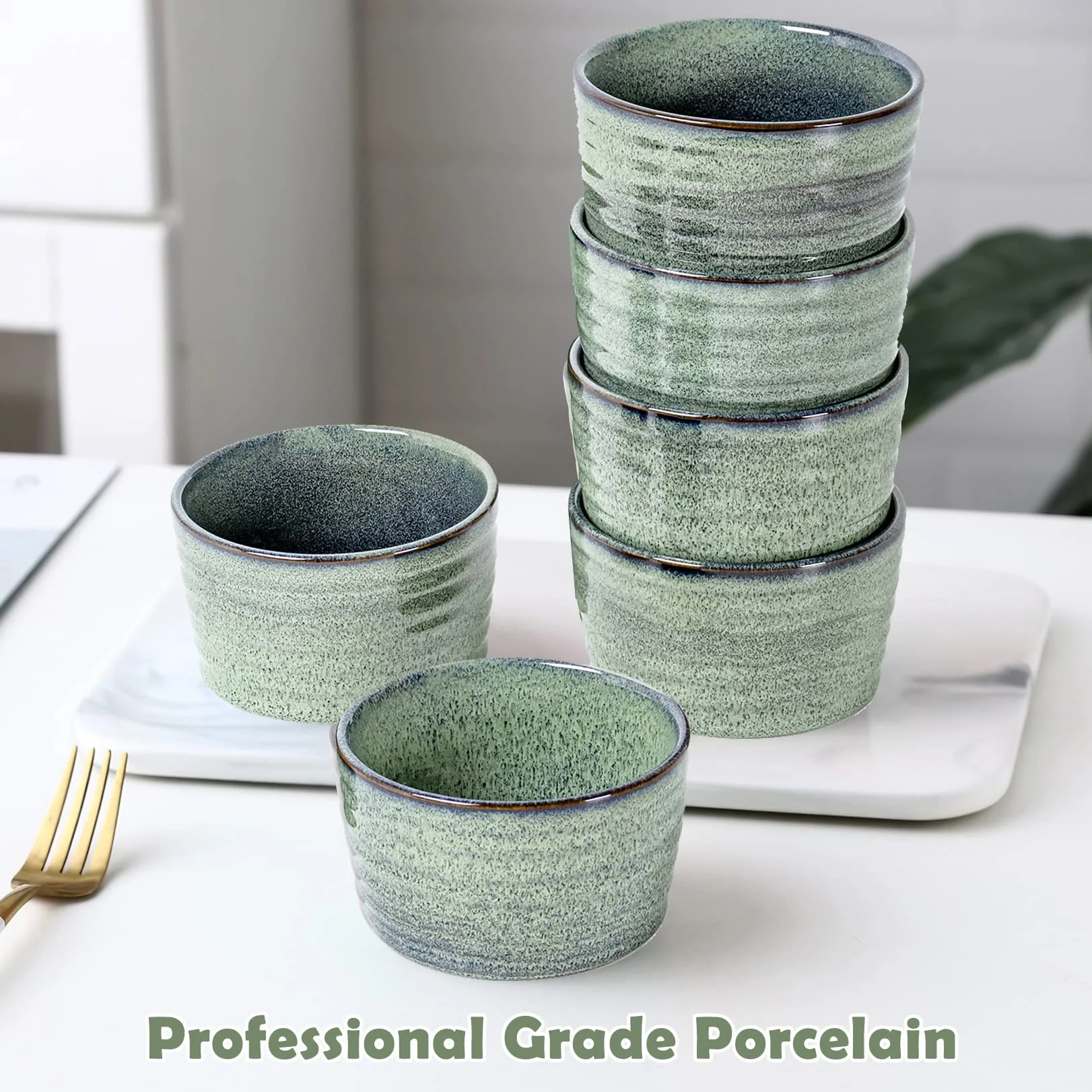 Foremki do ciasta Ramekin 4 x 240 ml Porcelana Szara Zielony do sufletu i muffinek