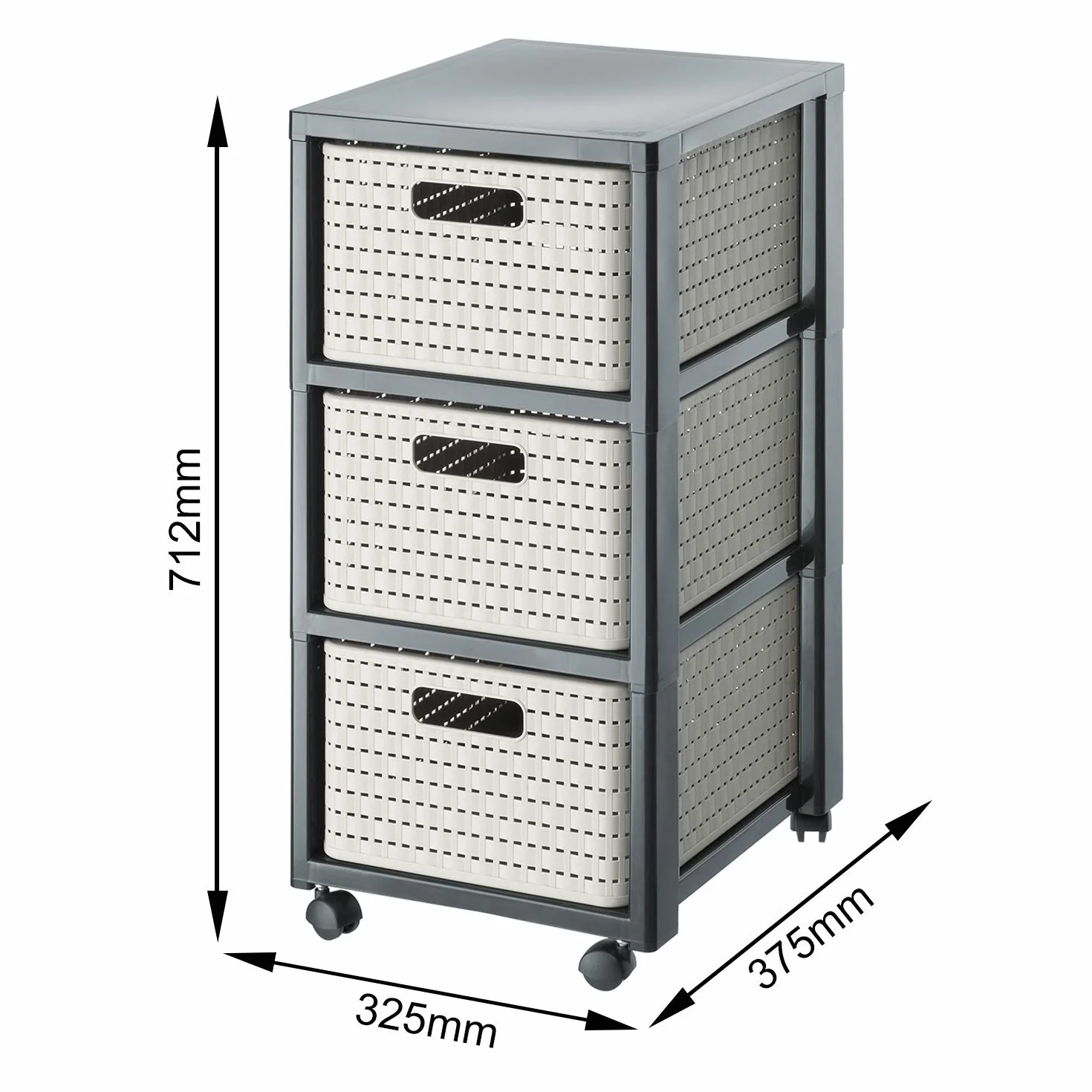 Rotho Country szafka na kółkach z 3 szufladami rattanowa 18 l 37,5x32,5x71,2 cm