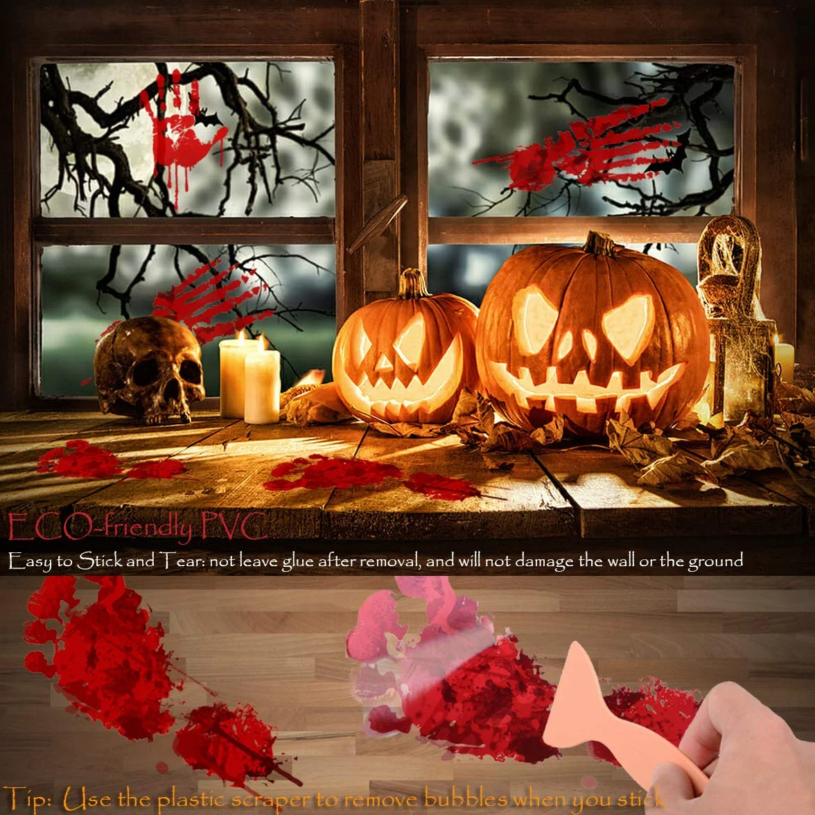 Naklejki podłogowe Halloween krwawe ślady stóp dekoracje 97 sztuk 10 arkuszy
