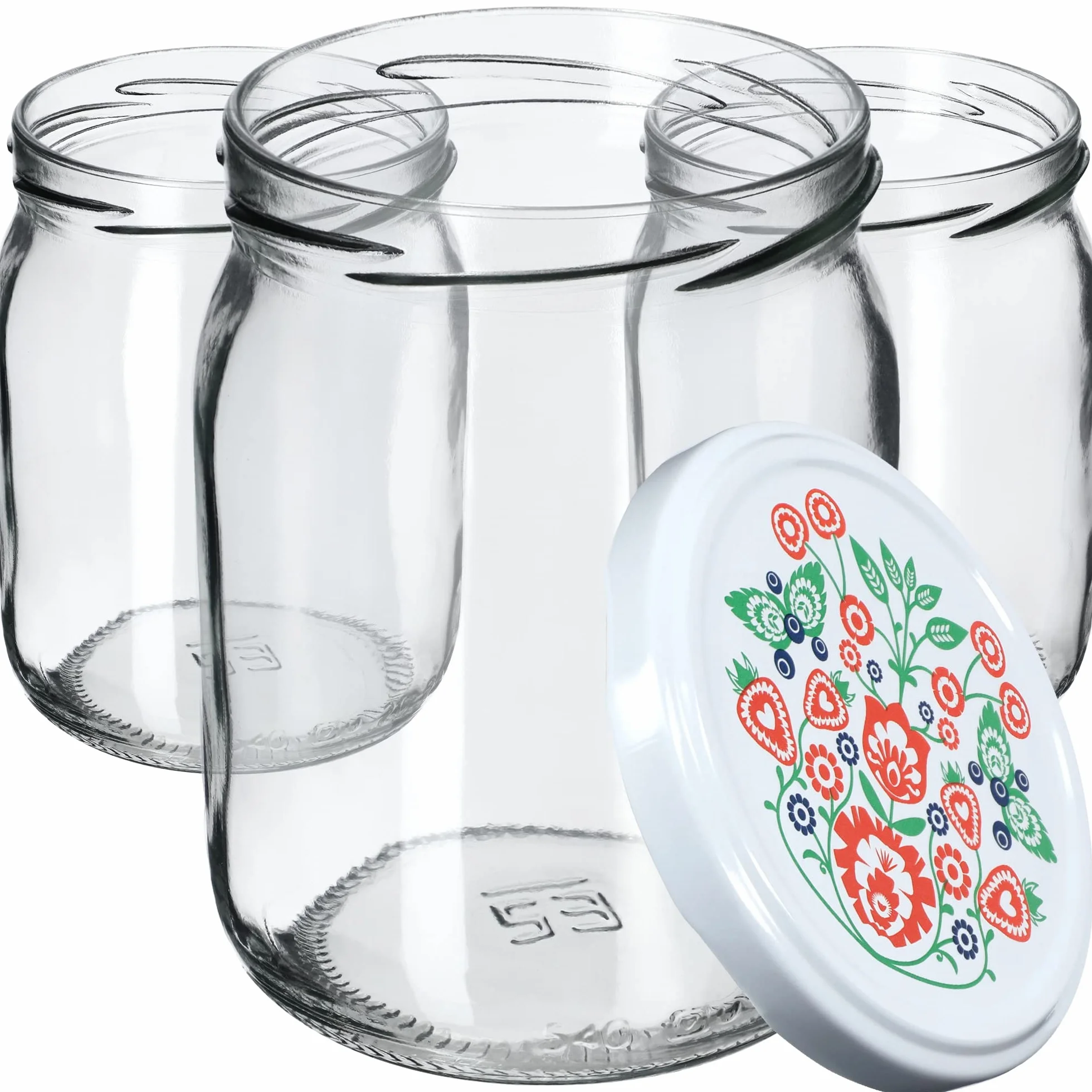 KADAX Szklane słoiki 540 ml, z hermetycznymi pokrywkami, do przechowywania domowych dżemów, miodu, marynat i kapusty kiszonej (folklor, zestaw 16 szt.)