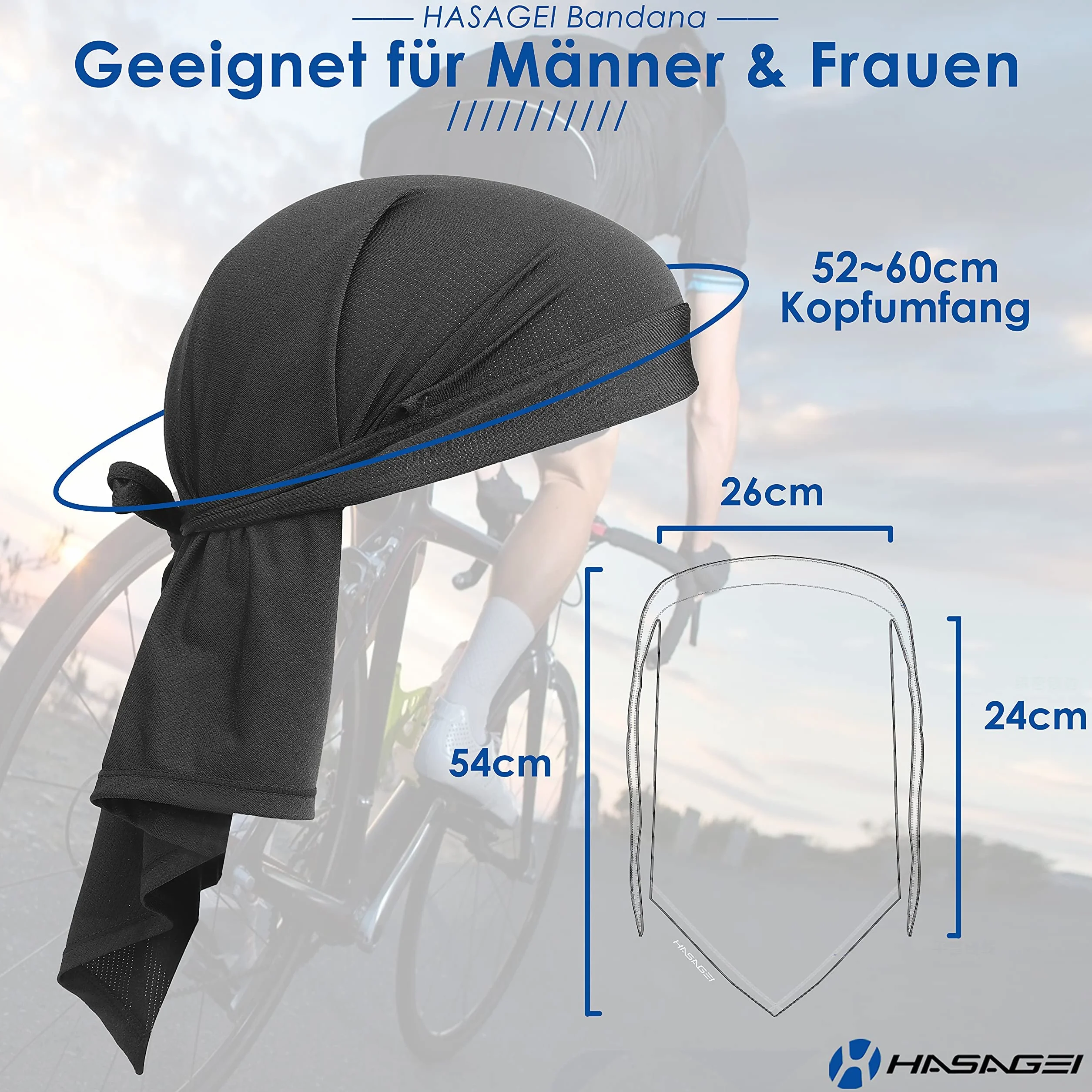 HASAGEI Bandana oddychająca chusta na głowę, bandana, szybkoschnąca, elastyczna, bandana, męska, sportowa bandana