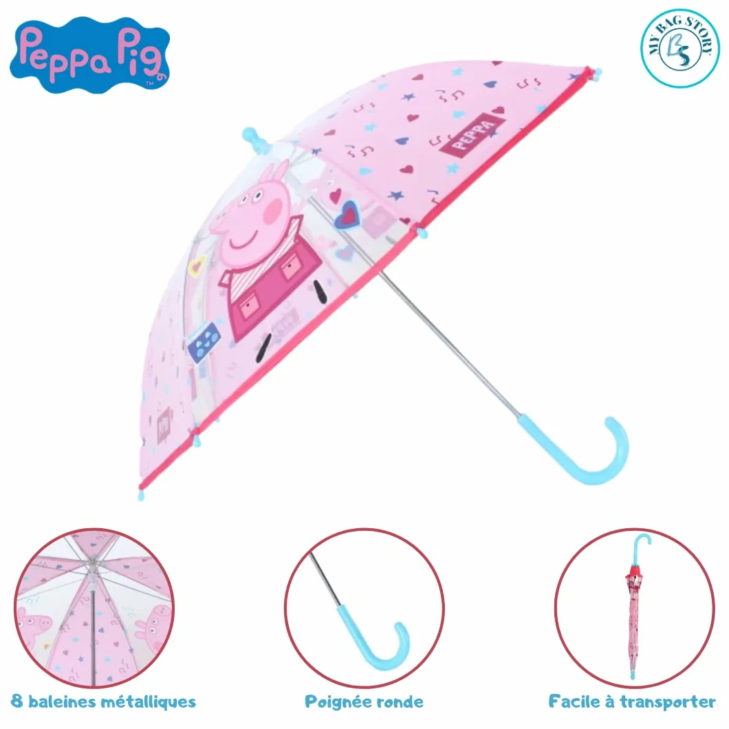 mybagstory parasol dziecięcy - Świnka Peppa - różowy, przedszkole, wakacje, parasol dziewczęcy, 73 cm, pomysł na prezent, lekki, kompaktowy, otwieranie ręczne - odporny na zaciśnięcie