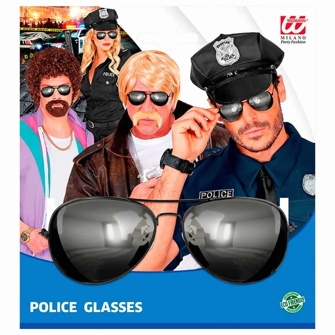 W WIDMANN MILANO Party Fashion 6860P - okulary policjanckie, czarne, lustrzane okulary, policja, karnawał, impreza tematyczna