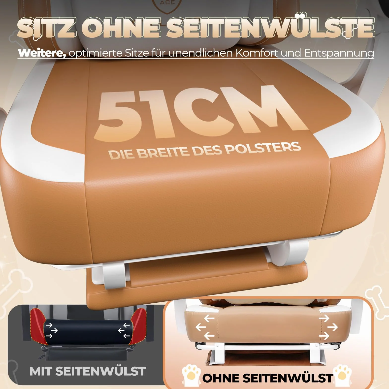 GTPLAYER Urocze krzesło gamingowe, ergonomiczne krzesło biurowe dla graczy z kocimi uszami, pianka memory i podnóżek, 150 kg, sztuczna skóra, brązowe