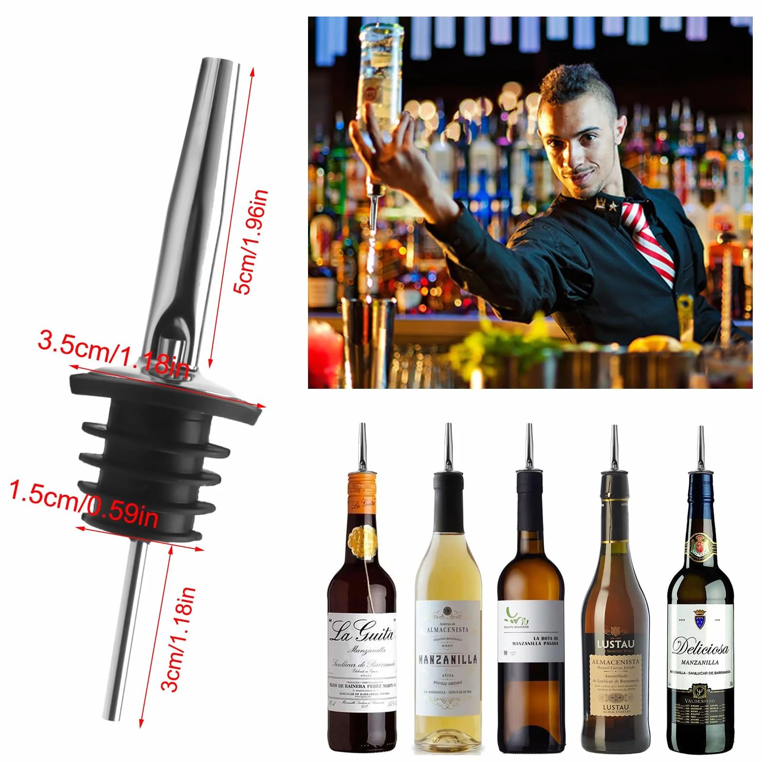 EXIN DECHEN 12 sztuk nalewaków do butelek z stali nierdzewnej, stożkowe lejki do alkoholu, wielokrotnego użytku, dla baru, pubu, bistro, domu, rumu, whisky, oleju, 12 sztuk