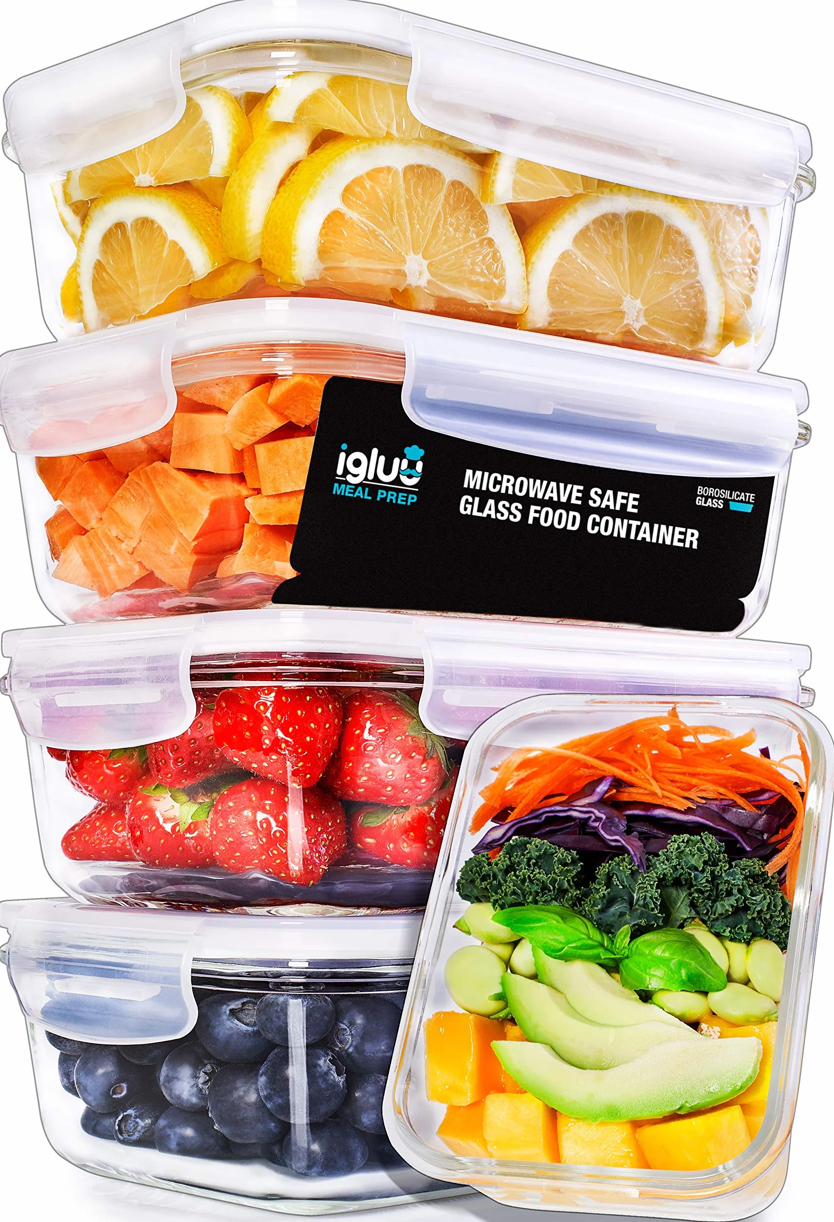 Igluu Meal Prep Szklane pojemniki na żywność 840 ml Hermetyczne Bez BPA Do piekarnika mikrofalówki zamrażarki zmywarki Szkło borokrzemowe