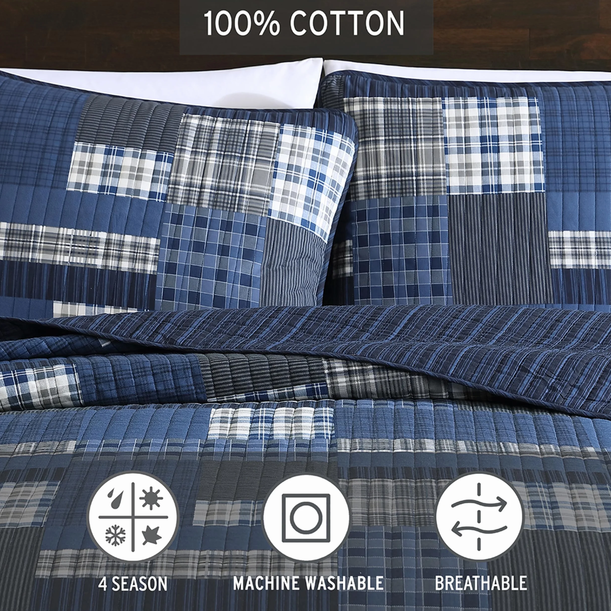 Eddie Bauer Bawełniana Dwustronna Narzuta na Łóżko z Pokrowcem 2-częściowy Twin Blue