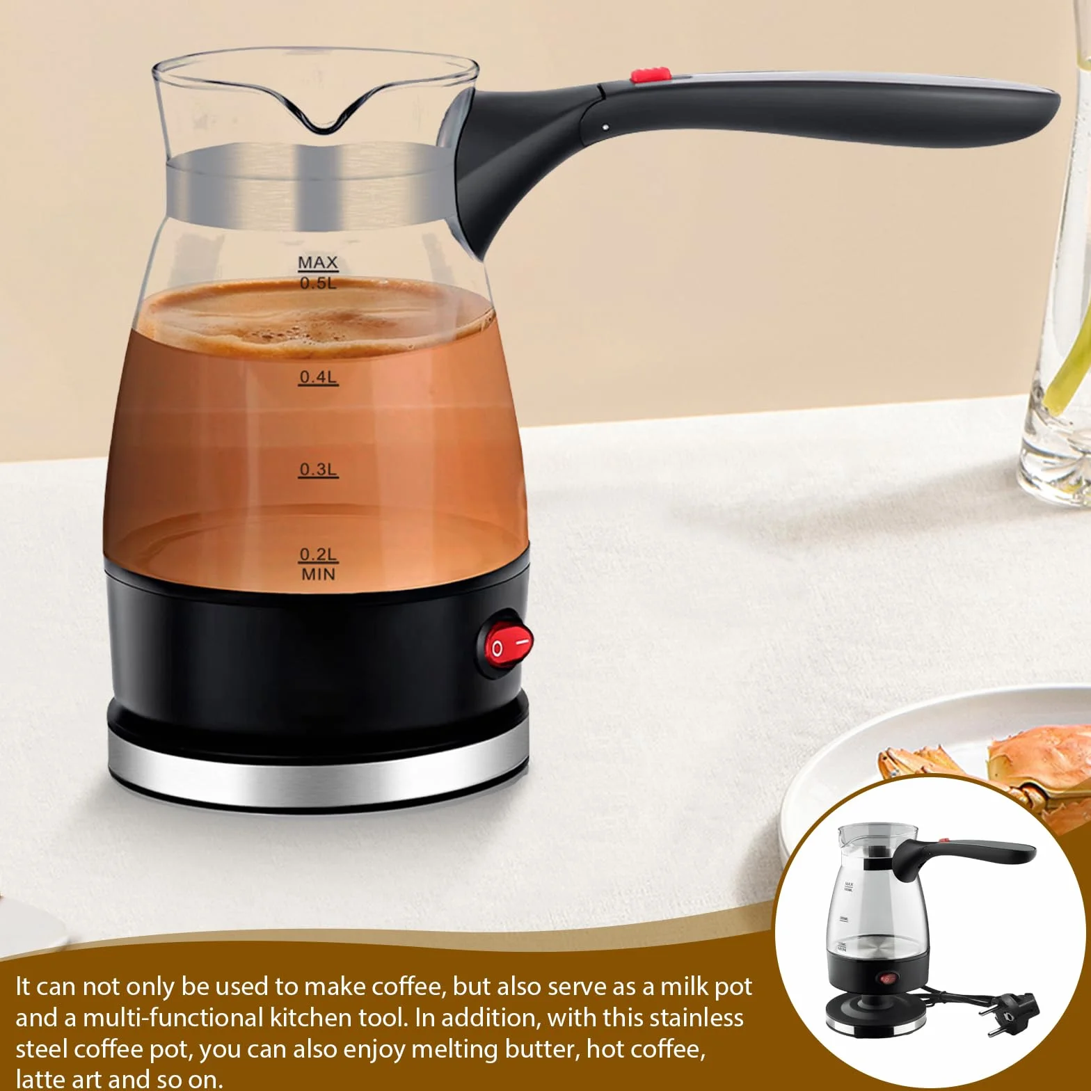 Elektryczny turecki ekspres do kawy: 500 ml, turecki zaparzacz do kawy, turkish coffee, elektryczny turecki dzbanek do kawy, zaparzacz do kawy, na kemping, do kawy