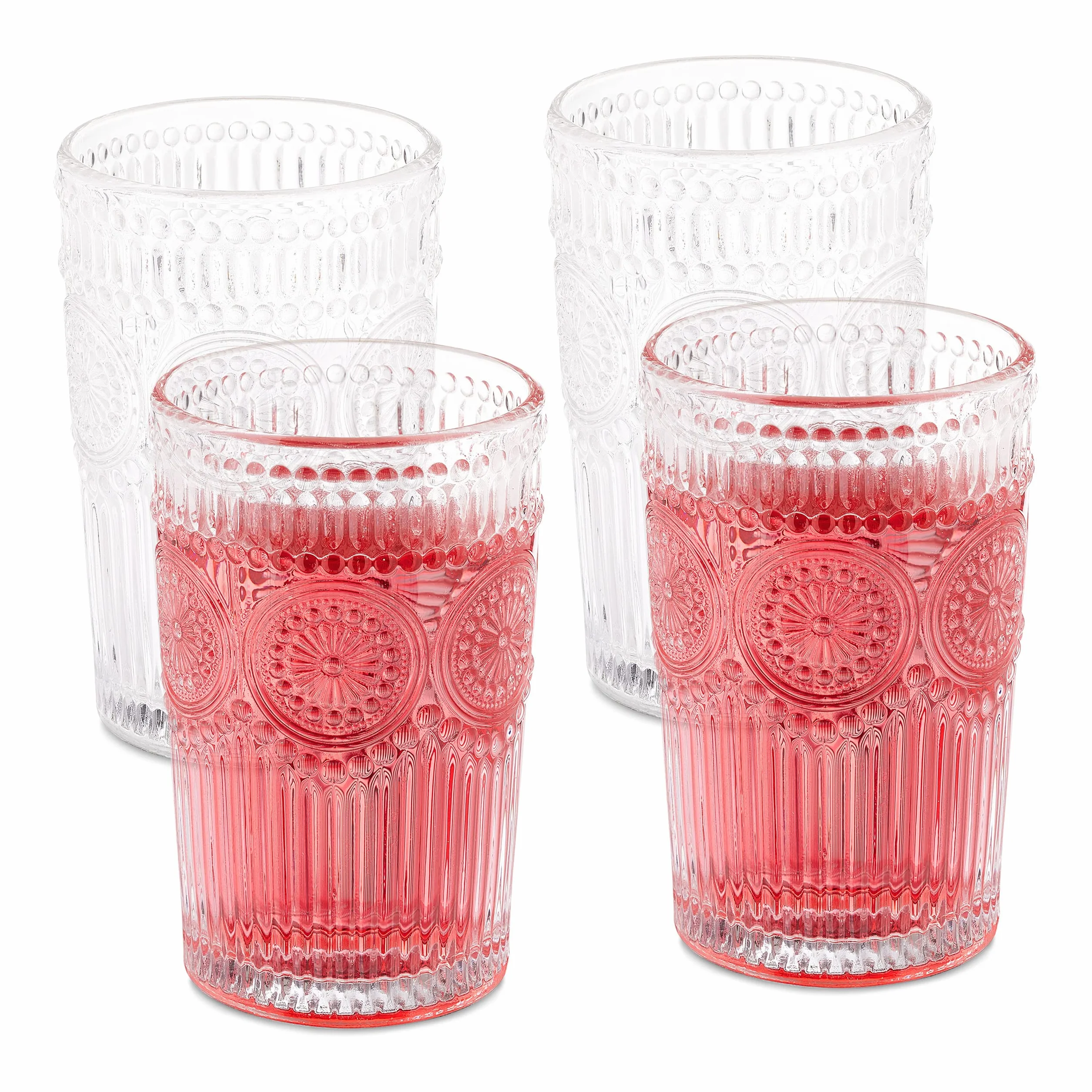 Relaxdays Szklanki do picia, zestaw 4 sztuk, 400 ml, szklanki w stylu vintage, na wodę, sok, limonka, nadają się do mycia w zmywarce, przezroczyste szklanki na wodę, 13 x 8 cm
