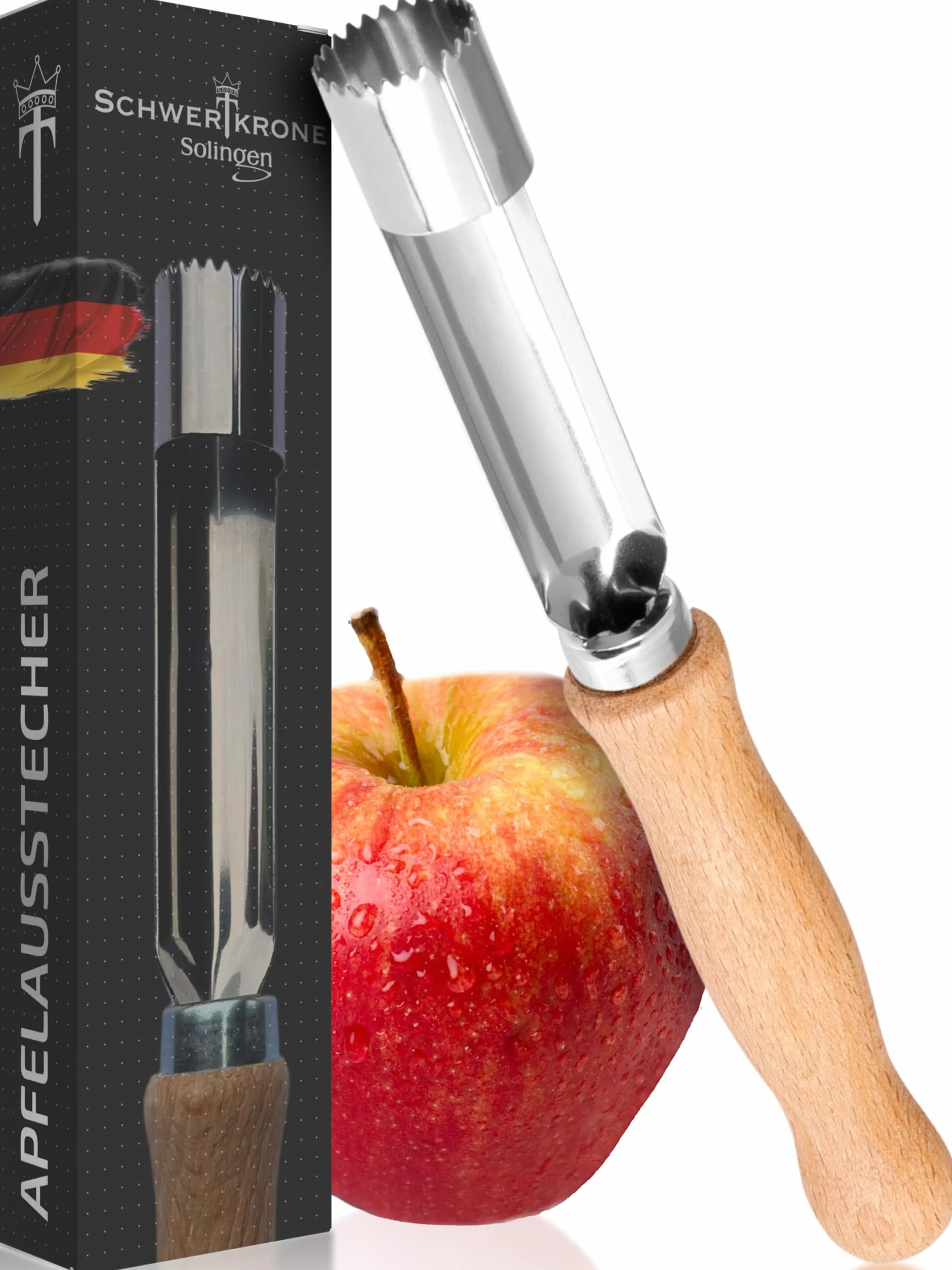 SCHWERTKRONE® Solingen Drylownica do jabłek ze stali nierdzewnej drewniany uchwyt Made in Germany