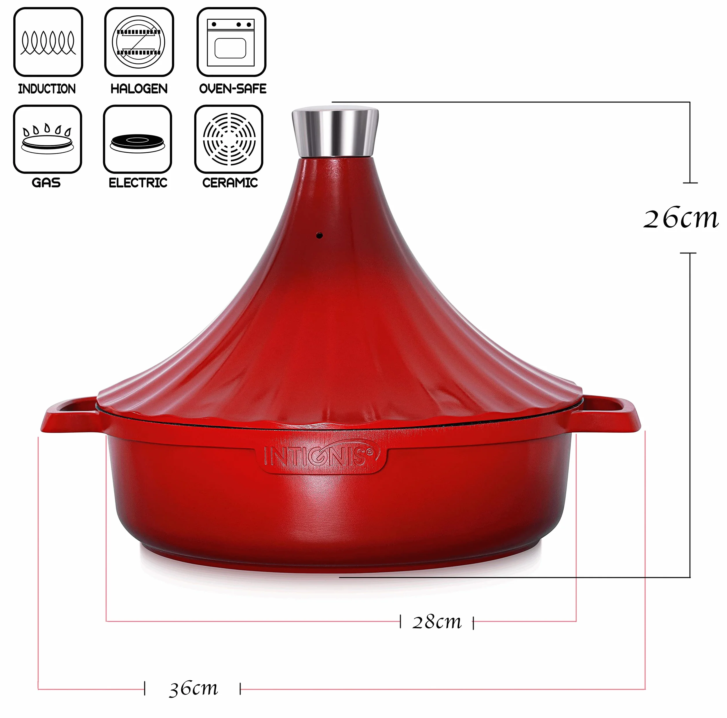 Indukcja Tagine Marokańskie naczynie żaroodporne 28 cm 4,8 kwarcu czerwony