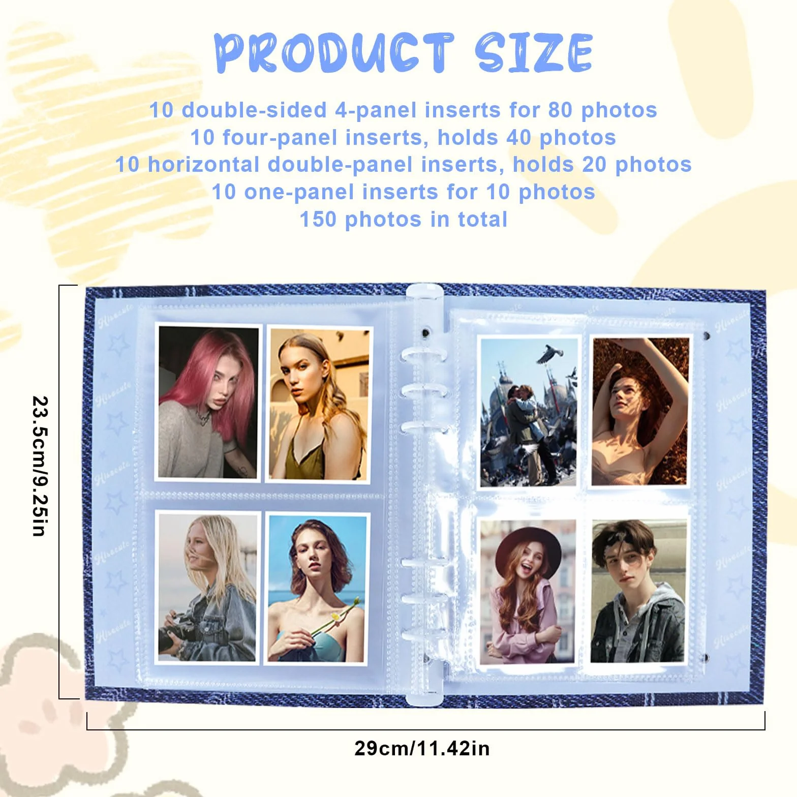 Qivine Kpop Photocard Binder A5 6 pierścieni 150 kieszeni album na karty fotograficzne