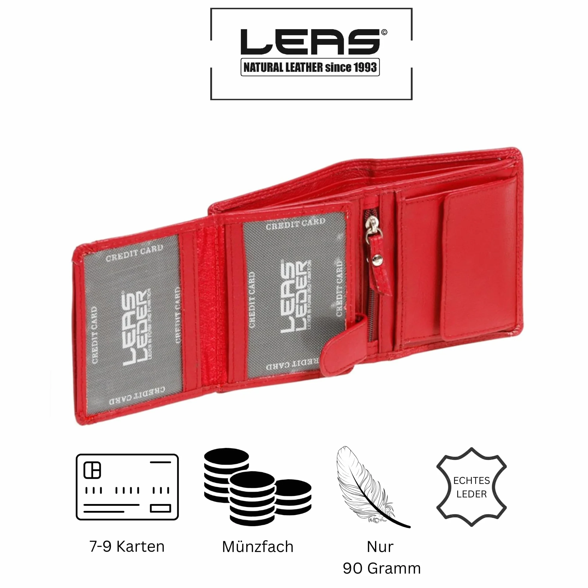 LEAS Mały portfel męski portfel damski portfel z prawdziwej skóry czerwony mini-Edition ''