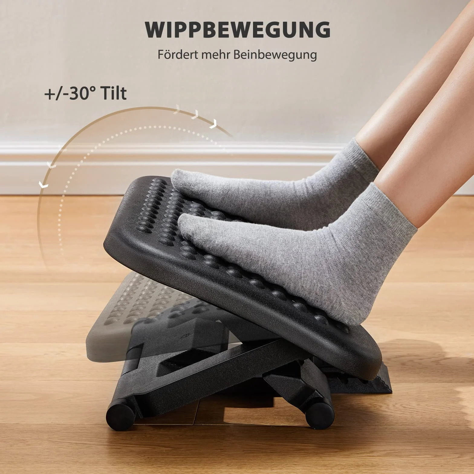 HUANUO Regulowany podnóżek, ergonomiczny podnóżek do biurka z funkcją masażu, 3 regulowane pod względem wysokości i kąta, antypoślizgowe do biura i domu