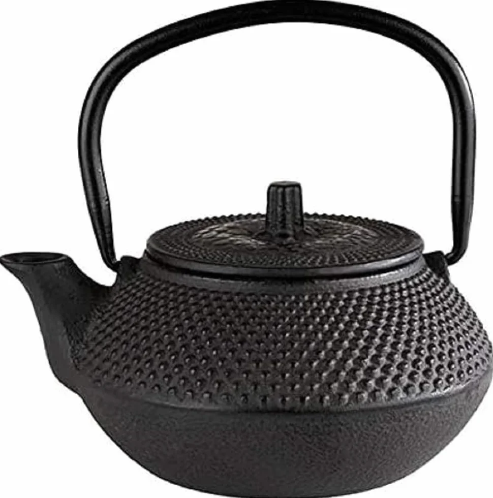 APS Dzbanek do herbaty Asia z żeliwa, wewnętrzna strona emaliowana ze zdejmowaną pokrywą i uchwytem, Ø 12,5 cm, czarny