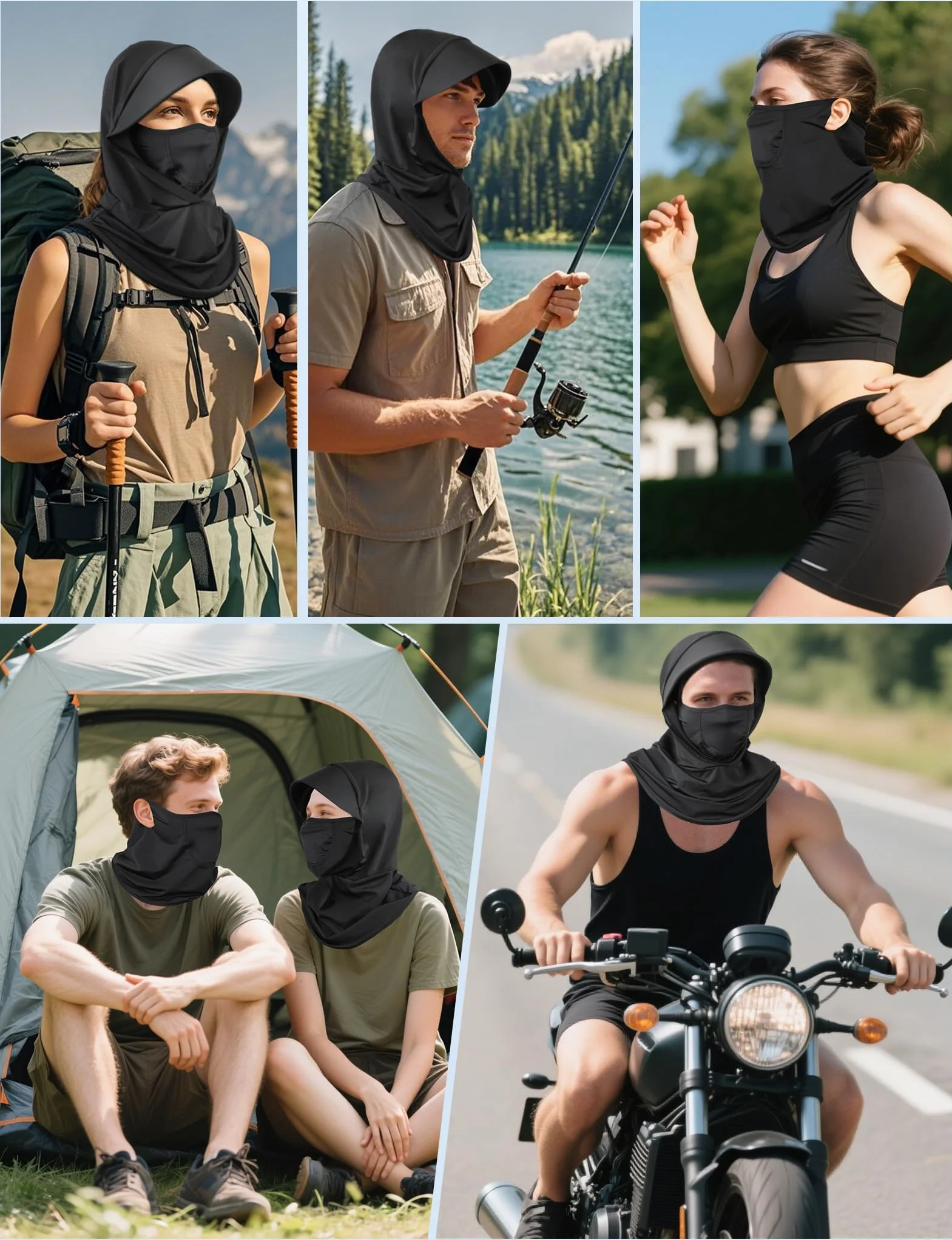 Becellen Balaclava letnia kominiarka, cienka czapka rowerowa, odporna na promieniowanie UV, fajna czapka rowerowa, wielofunkcyjna oddychająca czapka na rower, motocykl, czarny, Rozmiar uniwersalny