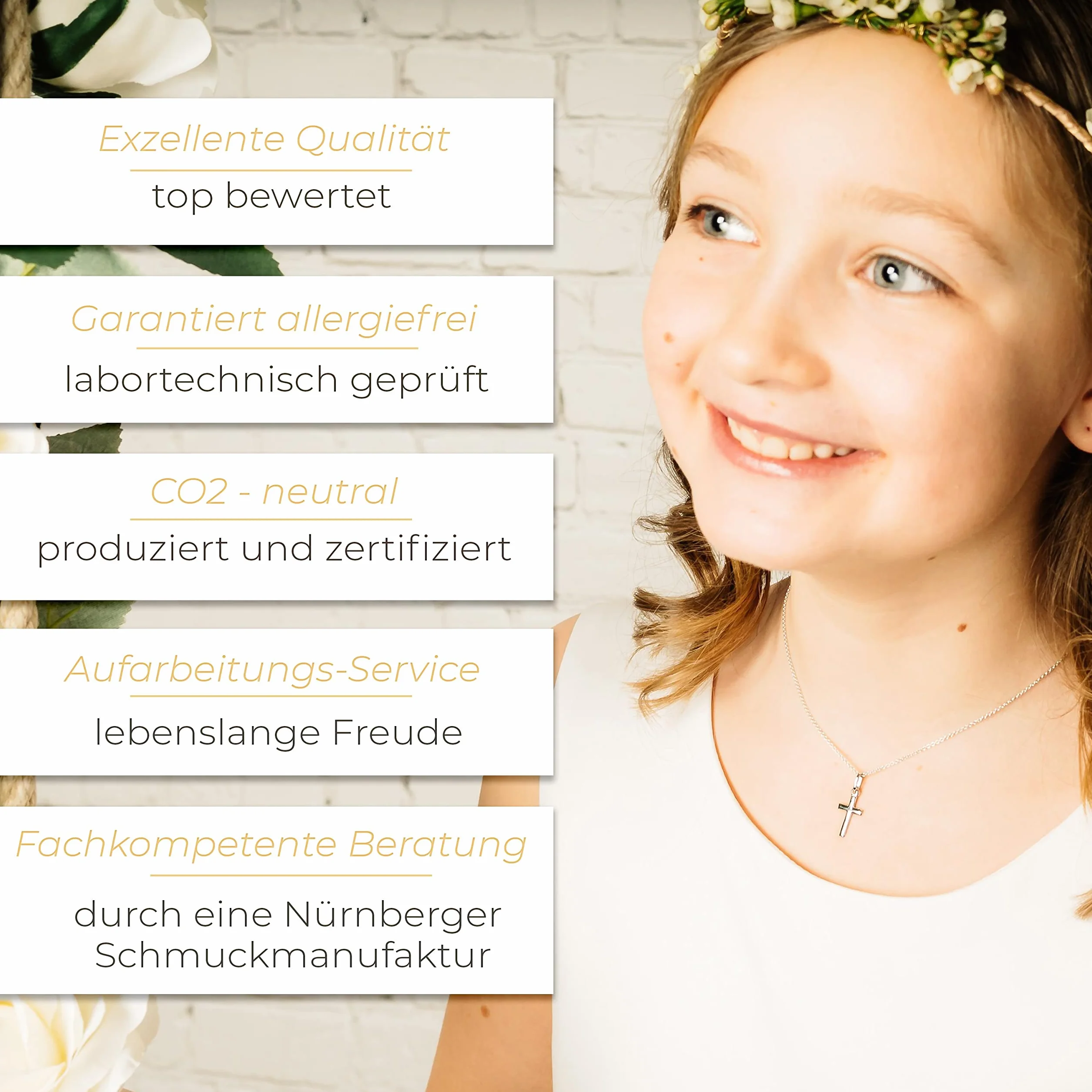 Amoonic Łańcuszek z krzyżykiem, prawdziwe srebro próby 925, wisiorek w kształcie krzyża, biżuteria dla dzieci, prezent na pierwszą komunię, chrzest, bierzmowanie, narodziny chrztu, srebrny łańcuszek z