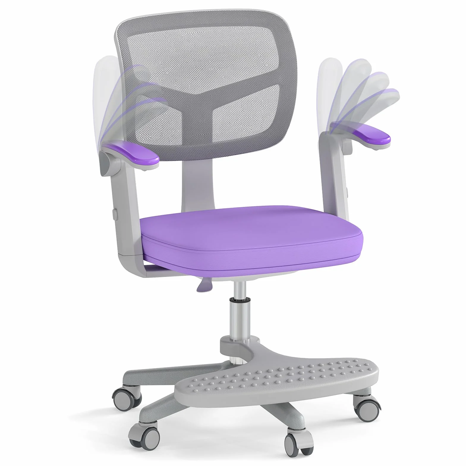 COSTWAY Krzesło do biurka dla dzieci, wysokość siedziska 41-52 cm, z regulacją wysokości, krzesło dziecięce ze składanym podłokietnikiem i podnóżkiem, krzesło obrotowe dla dzieci z kółkami, krzesło
