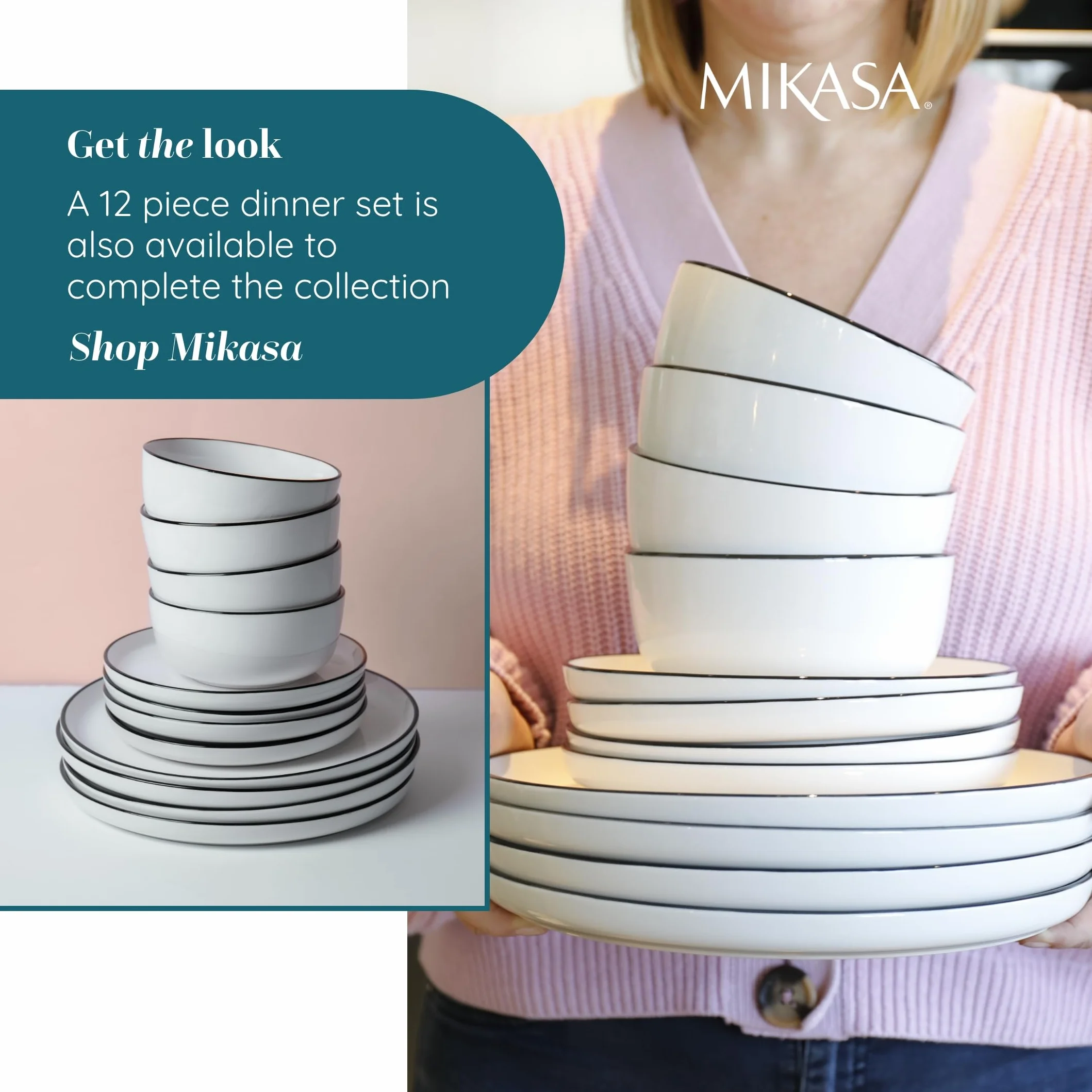 Mikasa Limestone Zestaw porcelanowych kubków 4x 360 ml czarna obwódka do kawy i herbaty