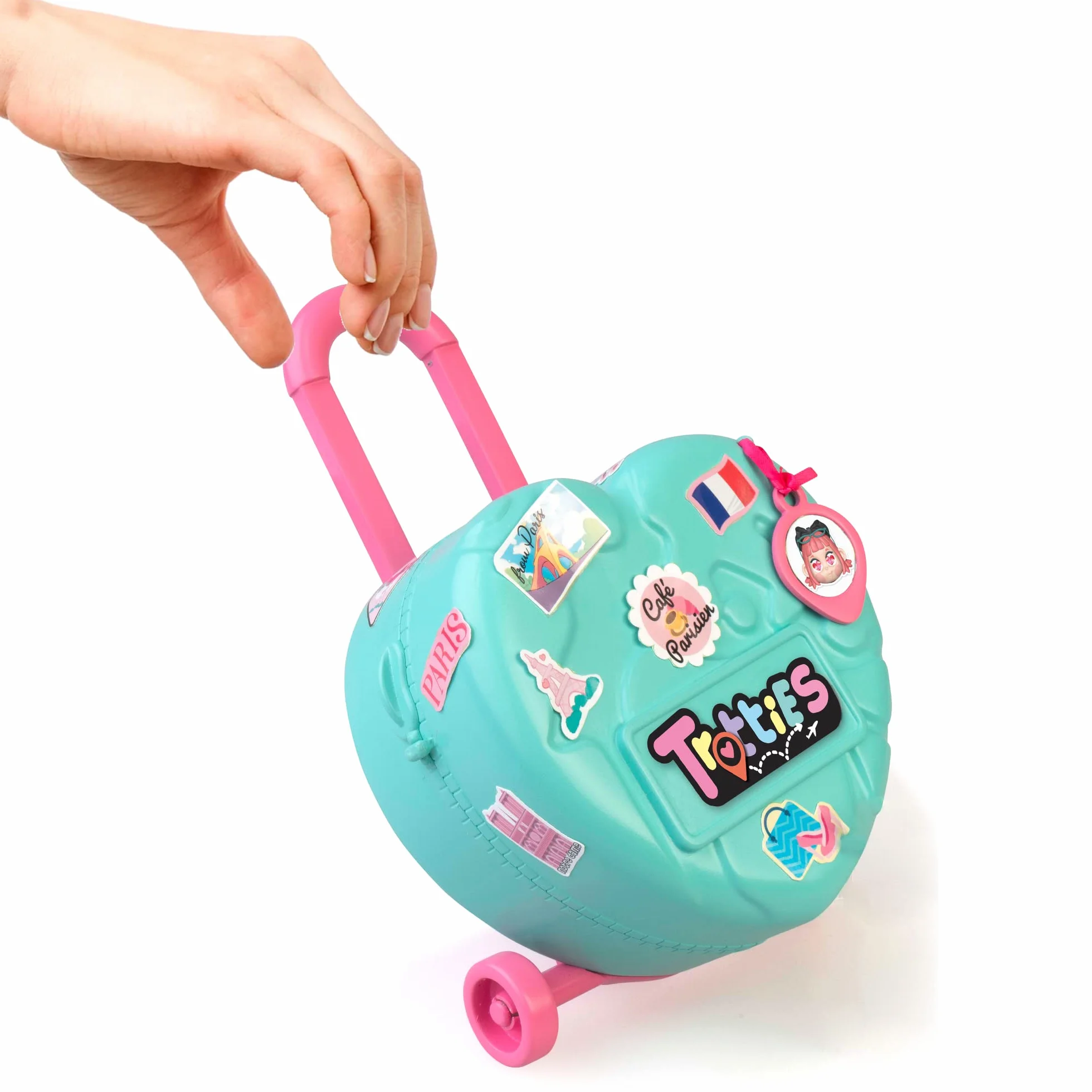 Trotties - Wózek Mini Trottie Sophie, mała teczka z 1 lalką, ubraniem i akcesoriami, 2 scenariuszami tła i naklejkami, przechowywanie i przenoszenie wszędzie, 4 modele, +3 lata, sławna (TFT05100)