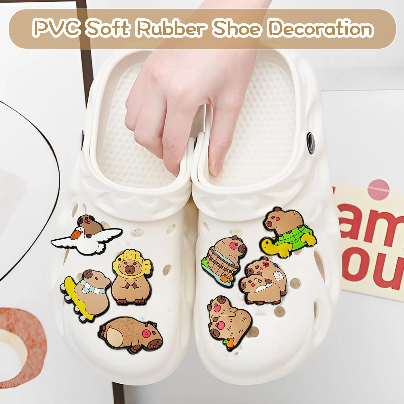 Capybara Shoe Charm, 16 Sztuk Capybara Shoe Charms dla Nastolatków DIY Sticker Shoe Charms dla Chłopców i Dziewcząt, Bransoletki, Chodaki, Sandały, Prezenty Imprezowe, Prezenty dla Dorosłych