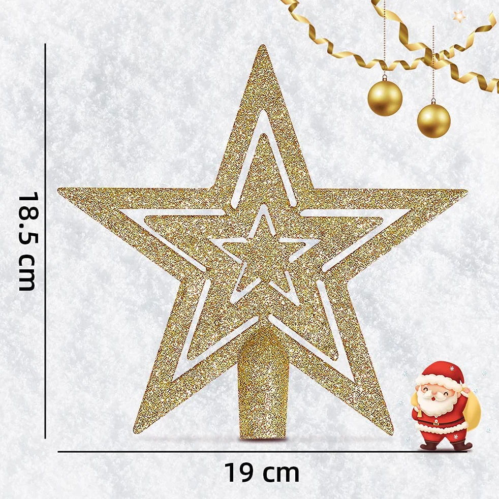 Złota gwiazda na choinkę bożonarodzeniową 19 cm ozdoba choinkowa pentagram brokat