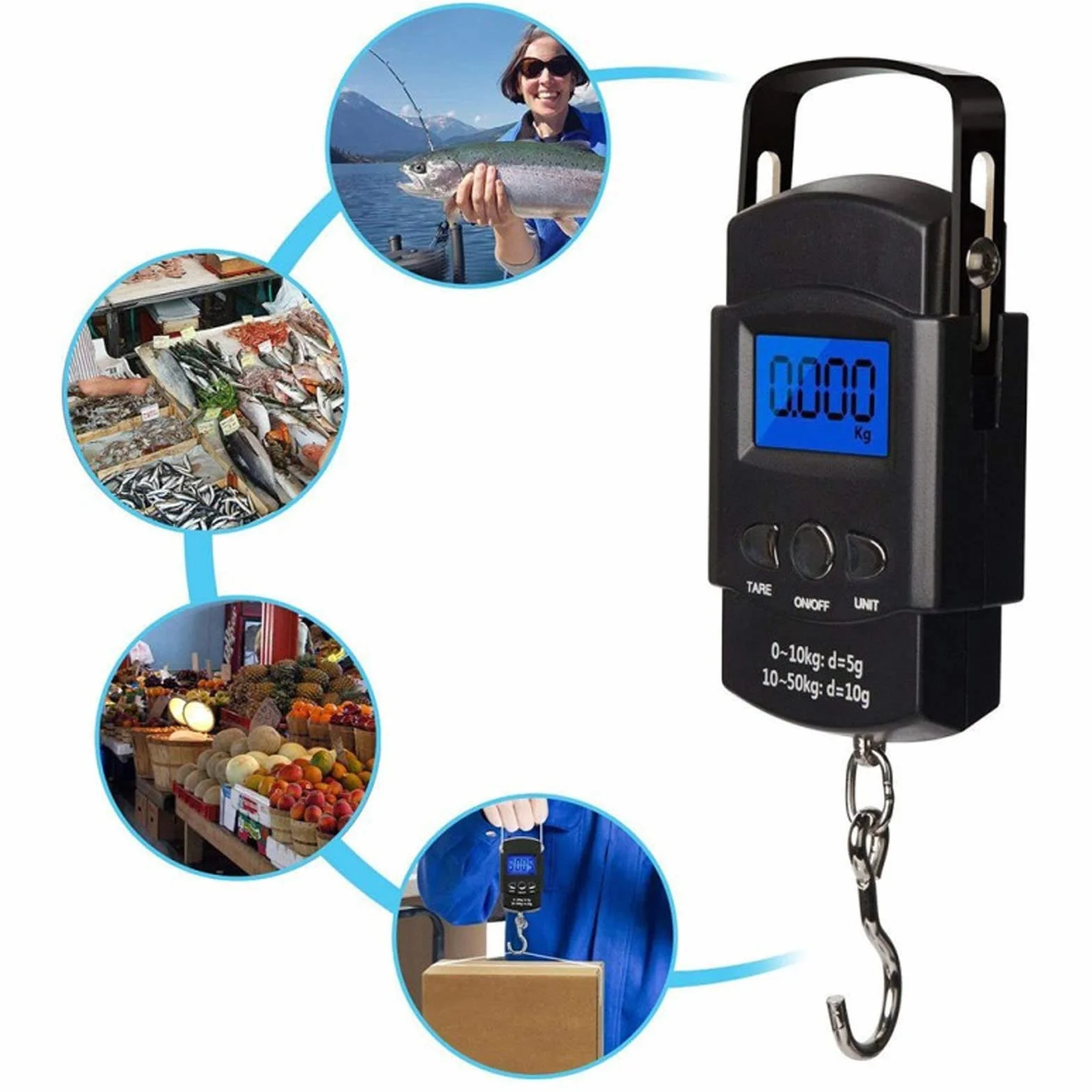 Elektroniczna Waga Hakowa 50kg z LCD, kg/Oz/Lb, Wielofunkcyjna do Bagażu i Zakupów, z 1m Ukrytą Taśmą Mierniczą