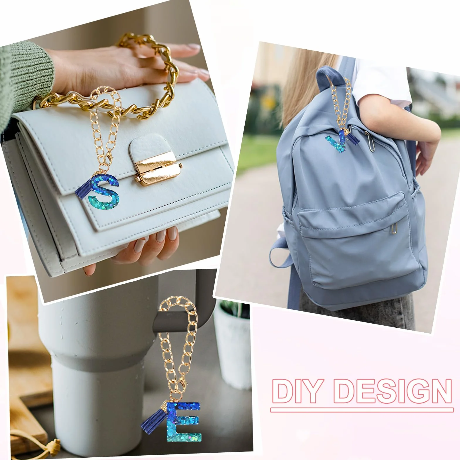 PATIKIL Zawieszka z literą do kubka Stanleya, uroczy inicjał G Charm akcesoria do Stanley Tumbler uchwyt brelok spersonalizowany amulet dla kobiet, niebieski